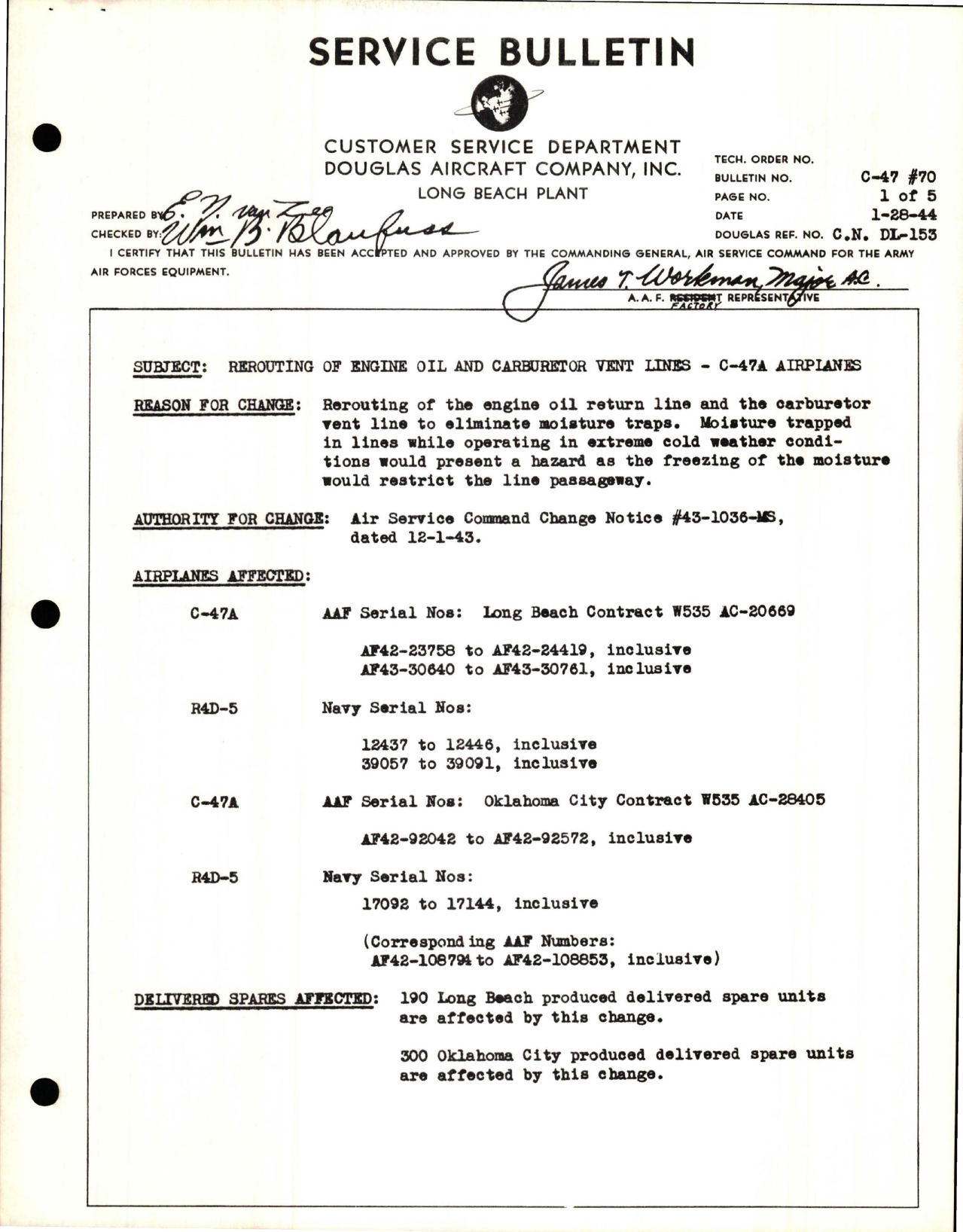 Sample page 1 from AirCorps Library document: Rerouting of Engine Oil and Carburetor Vent Lines