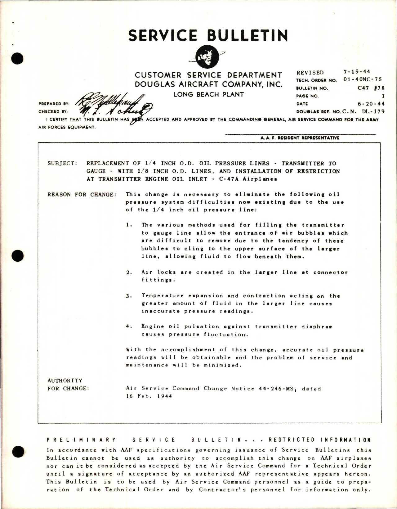 Sample page 1 from AirCorps Library document: Replacement of 1/4