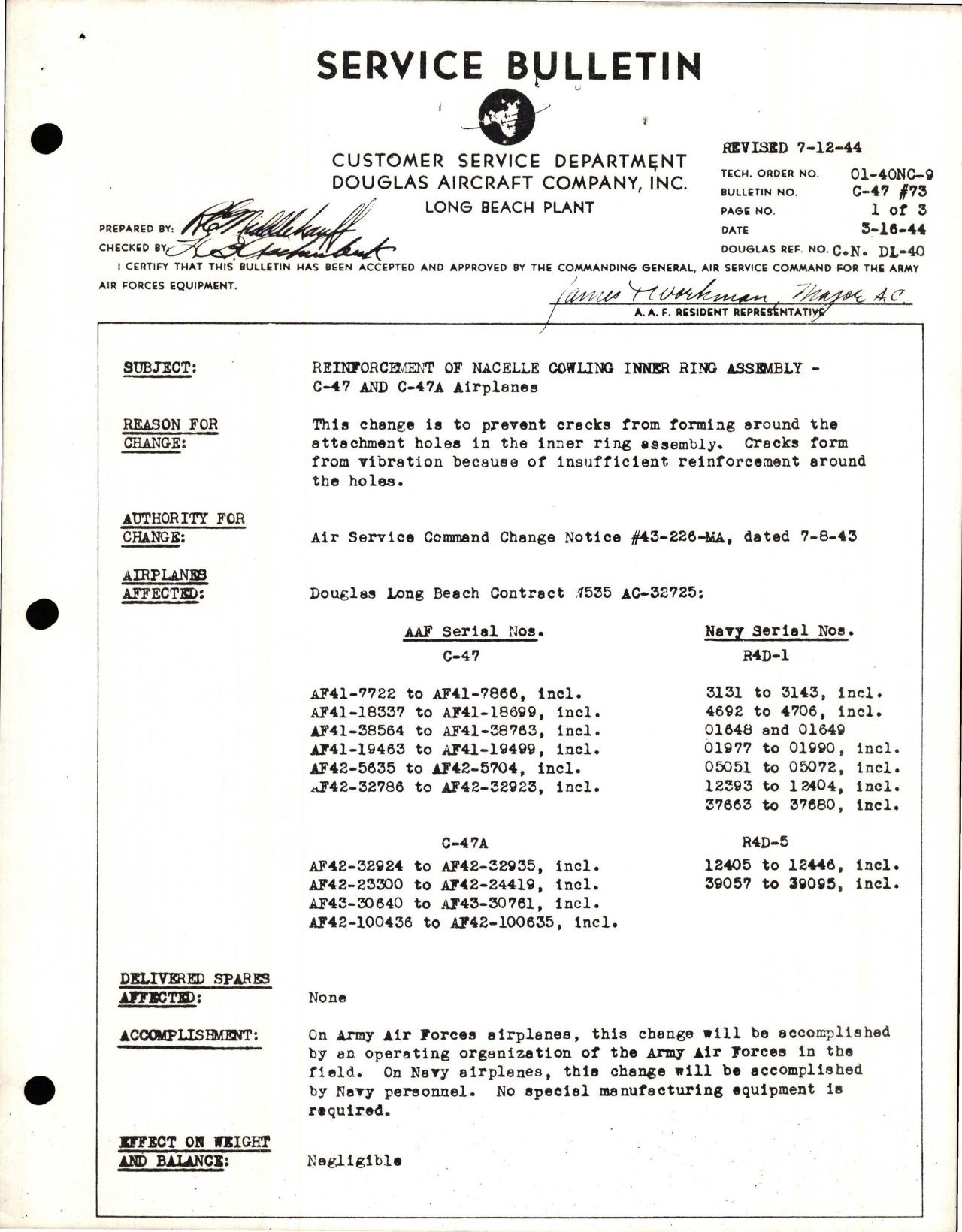 Sample page 1 from AirCorps Library document: Reinforcement of Nacelle Cowling Inner Ring Assembly