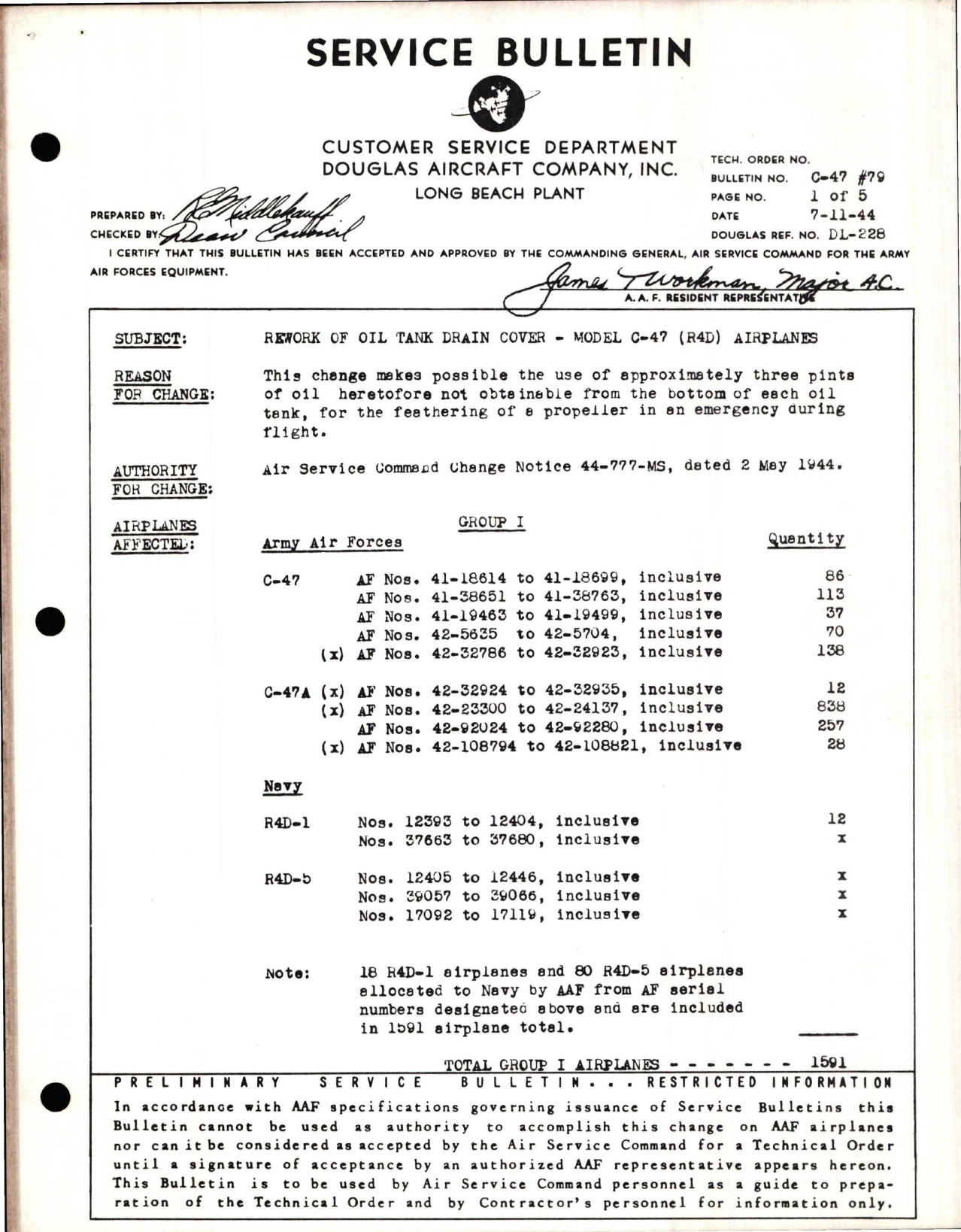 Sample page 1 from AirCorps Library document: Rework of Oil Tank Drain Cover