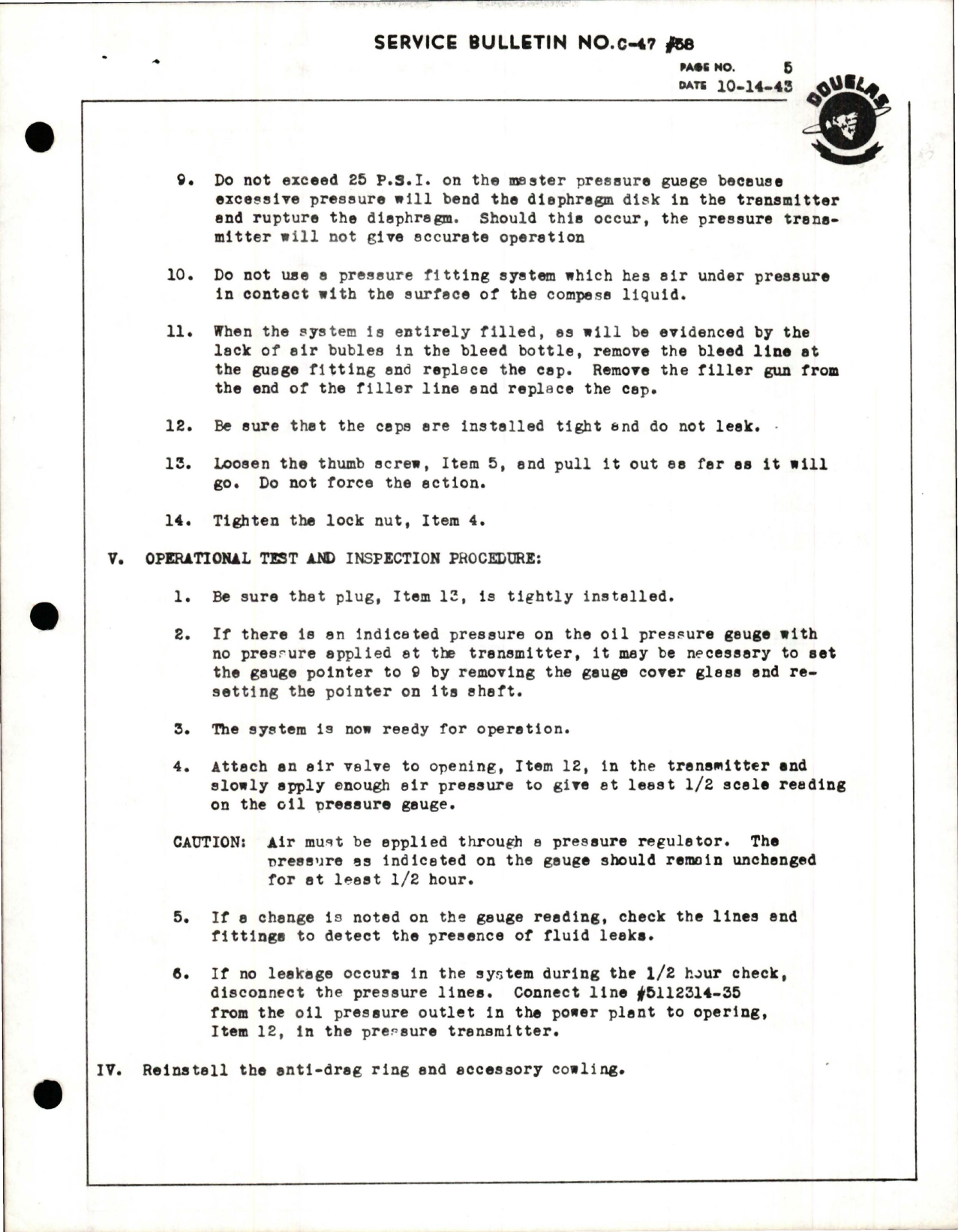Sample page 5 from AirCorps Library document: Installation of Oil Pressure Transmitter