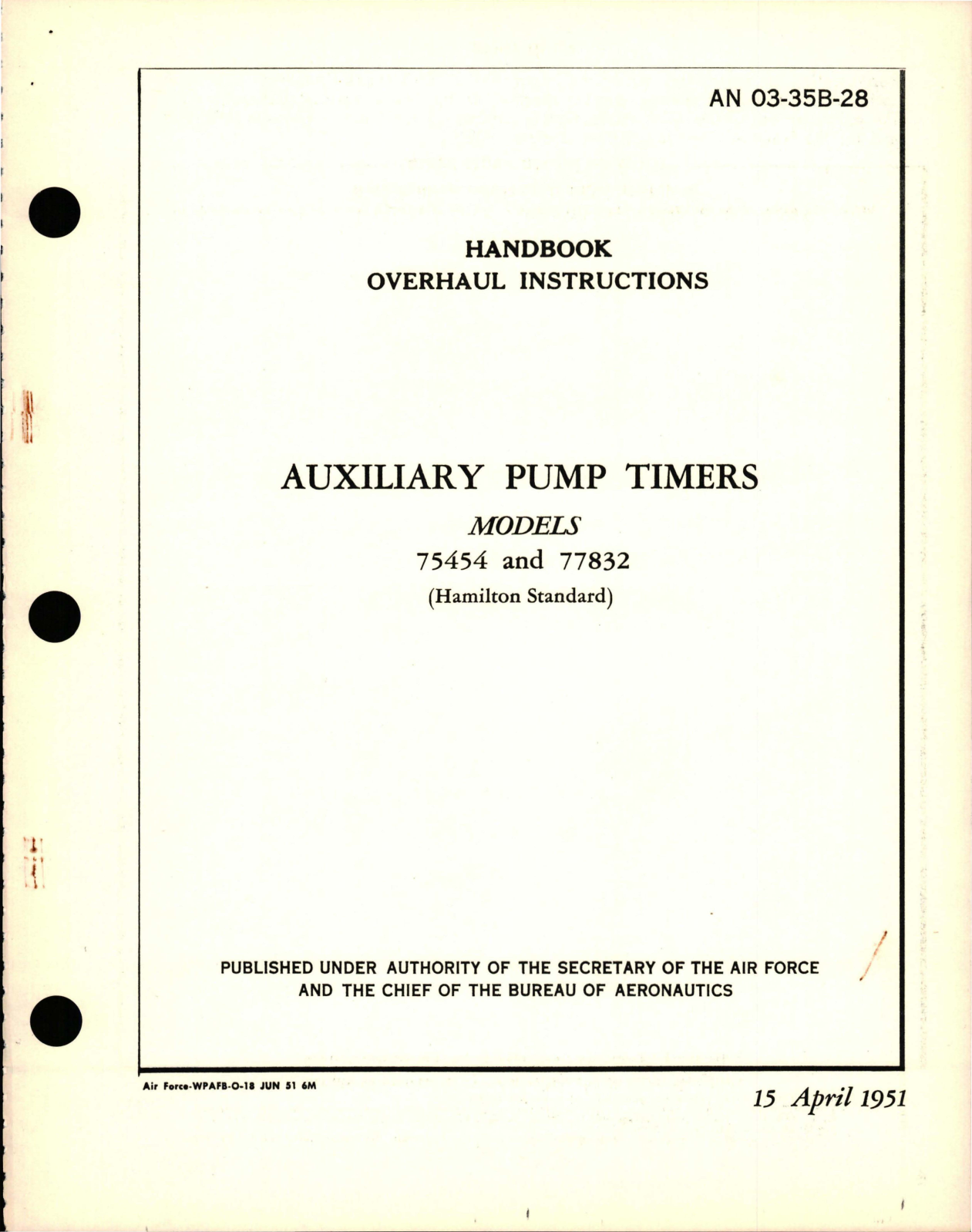 Sample page 1 from AirCorps Library document: Overhaul Instructions for Auxiliary Pump Timers - Models 75454 and 77832 