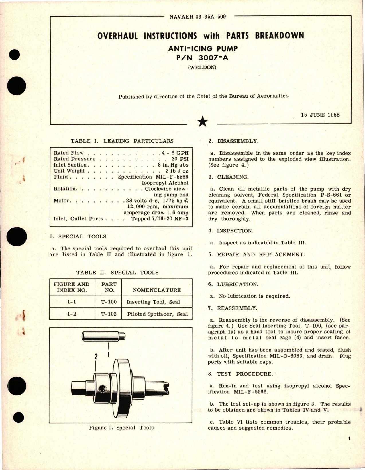 Sample page 1 from AirCorps Library document: Overhaul Instructions with Parts Breakdown for Anti-Icing Pump - Part 3007-A 
