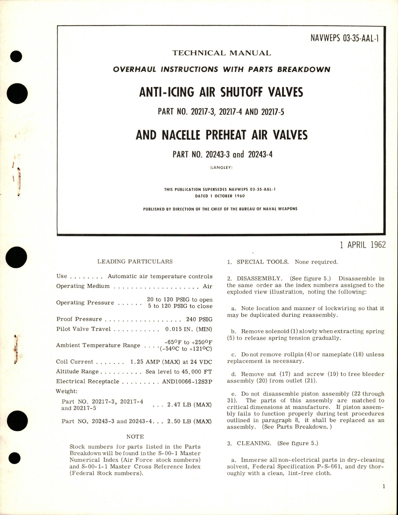 Sample page 1 from AirCorps Library document: Overhaul Instructions with Parts Breakdown for Anti-Icing Air Shutoff and Nacelle Preheat Air Valves