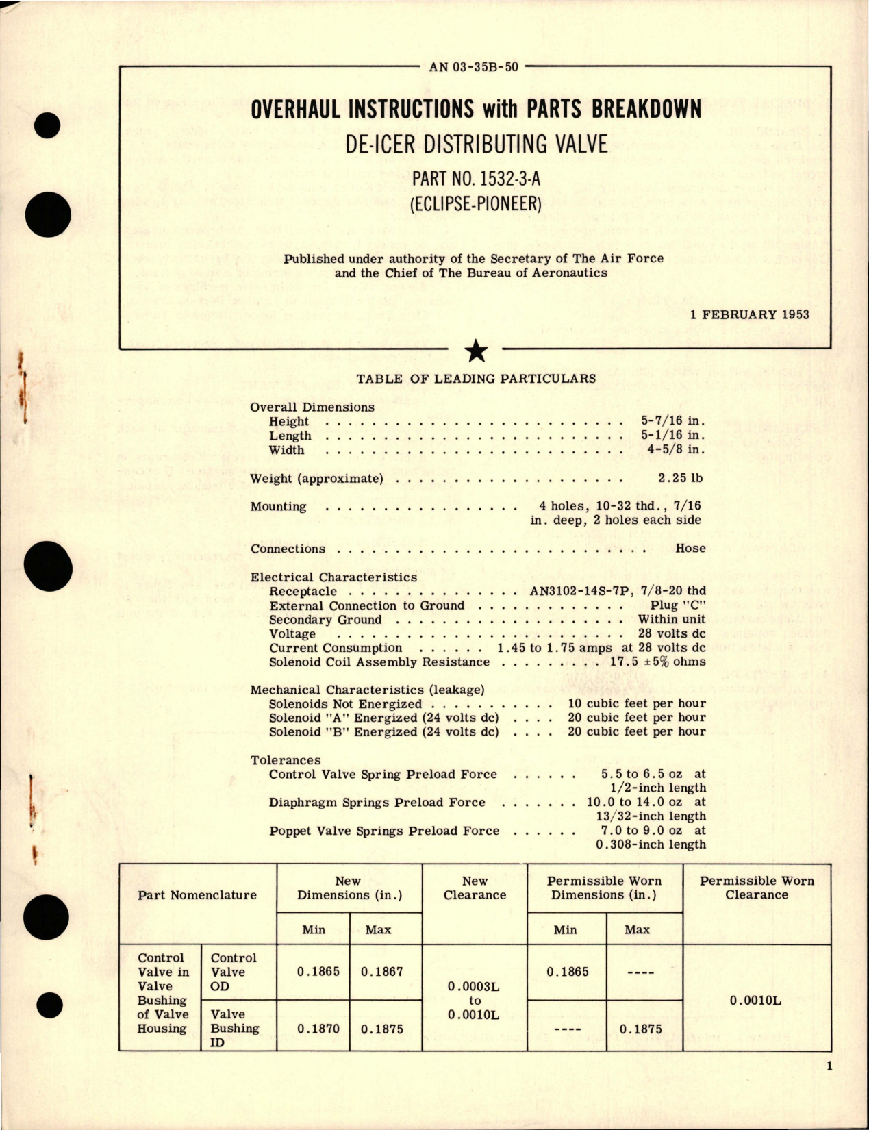 Sample page 1 from AirCorps Library document: Overhaul Instructions with Parts Breakdown for De-Icer Distributing Valve - Part 1532-3-A