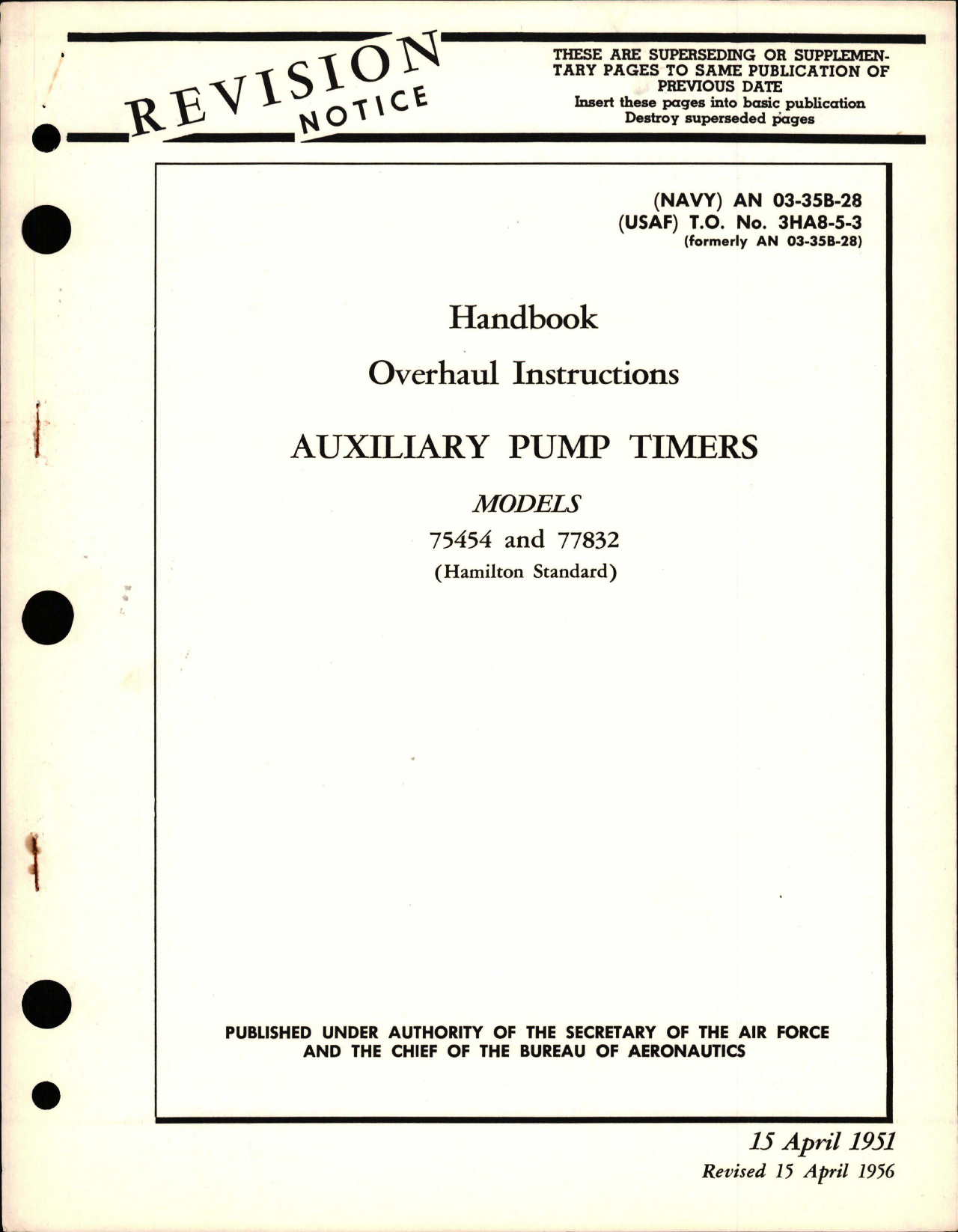 Sample page 1 from AirCorps Library document: Overhaul Instructions for Auxiliary Pump Timers - Models 75454 and 77832