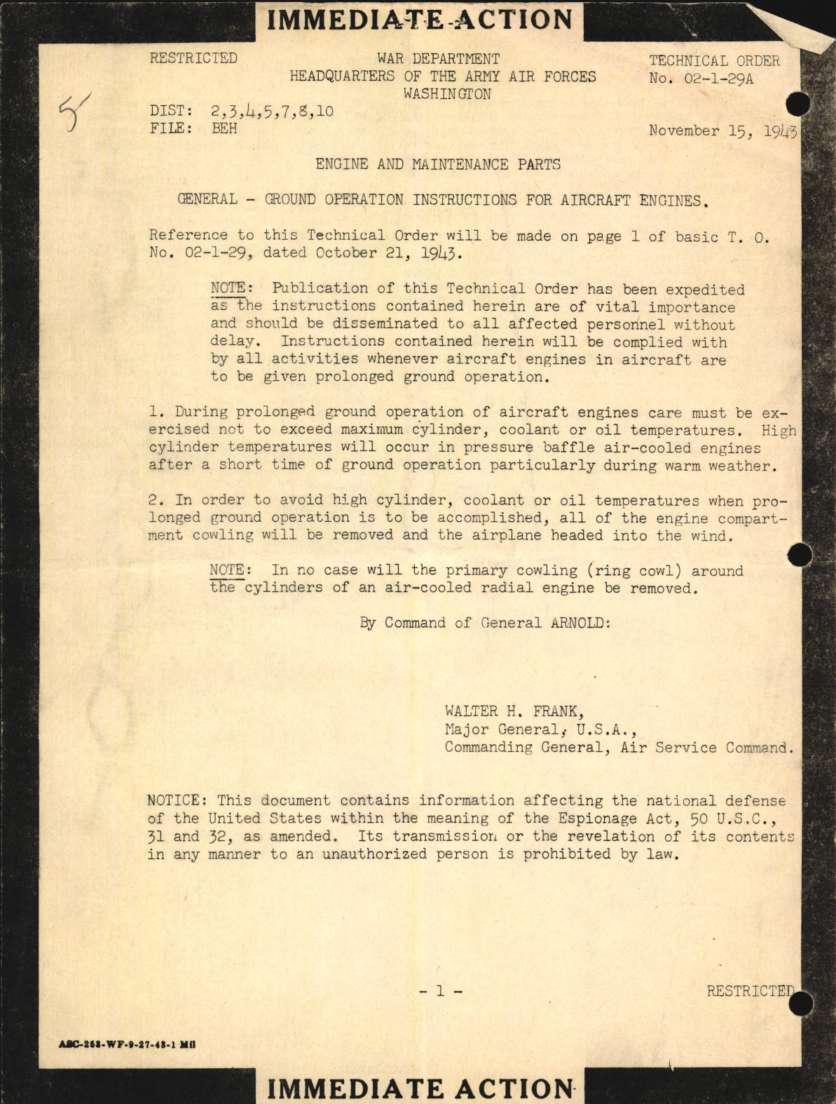 Sample page 1 from AirCorps Library document: Ground Operation Instructions for Aircraft Engines