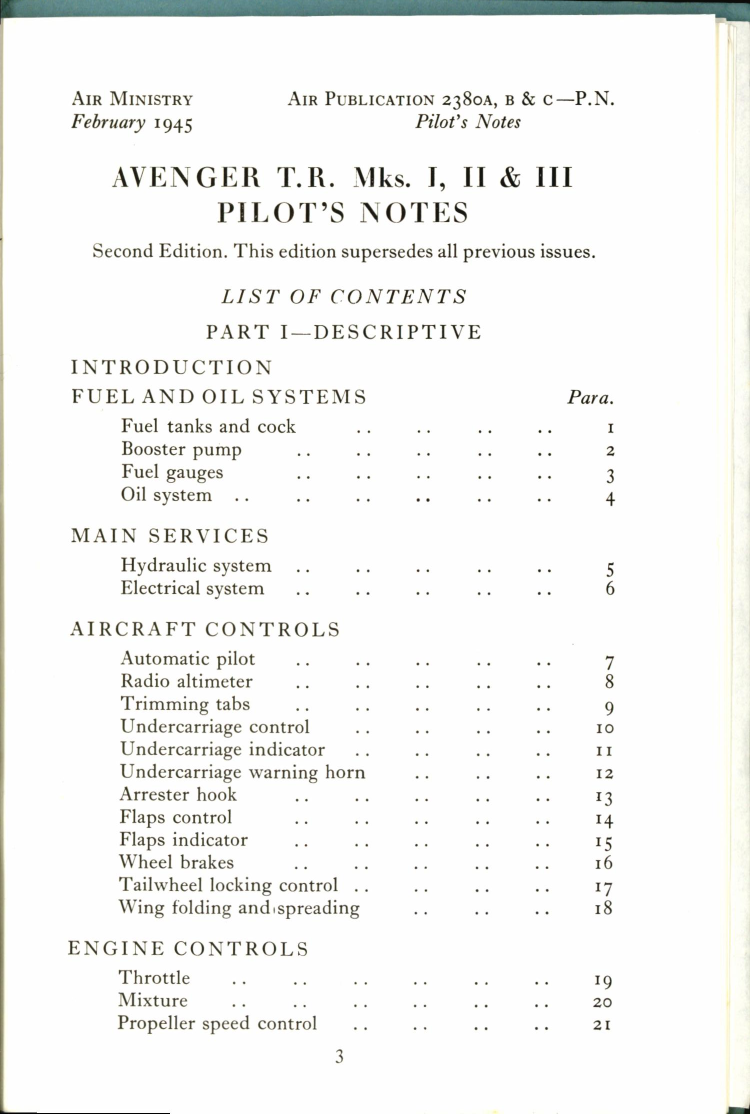 Sample page 5 from AirCorps Library document: Pilot's Notes for Avenger
