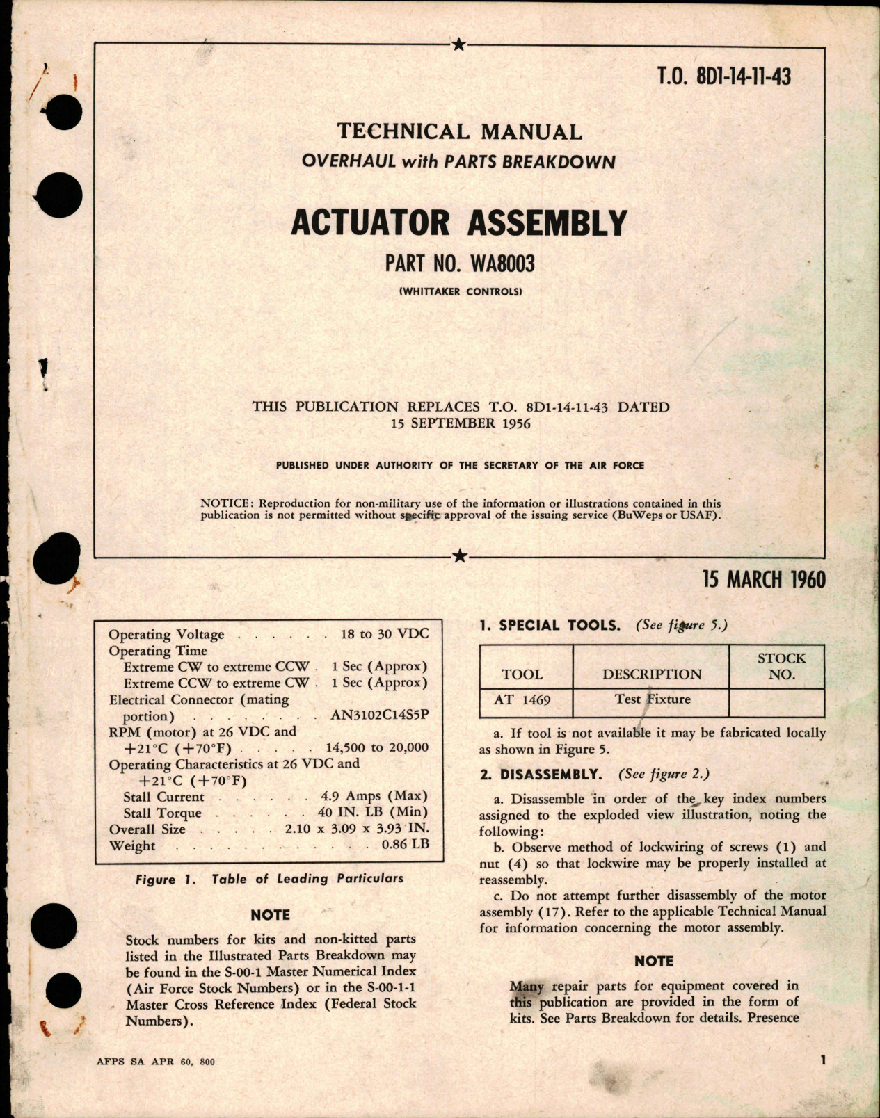 Sample page 1 from AirCorps Library document: Overhaul with Parts Breakdown for Actuator Assembly - Part WA8003