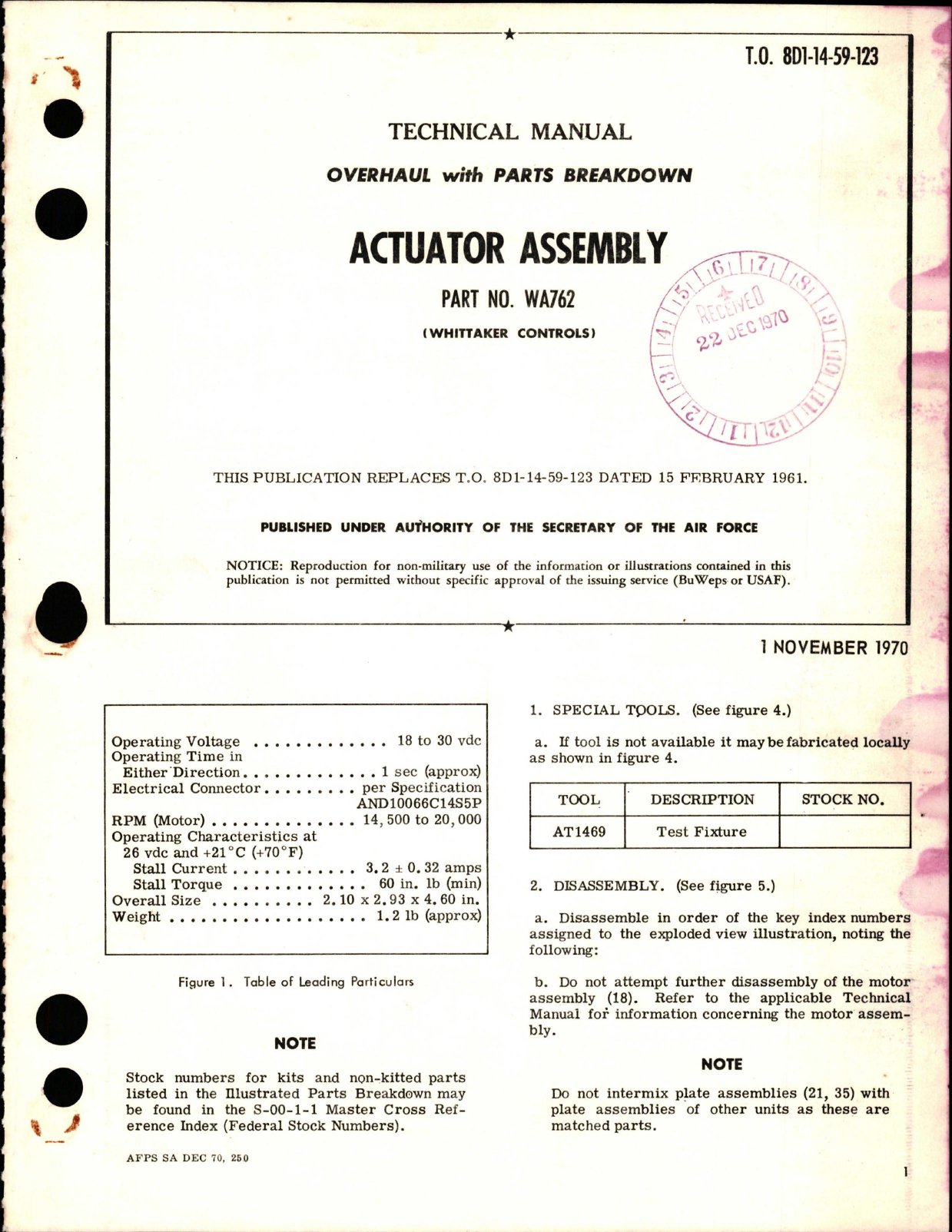 Sample page 1 from AirCorps Library document: Overhaul with Parts Breakdown for Actuator Assembly - Part WA762 