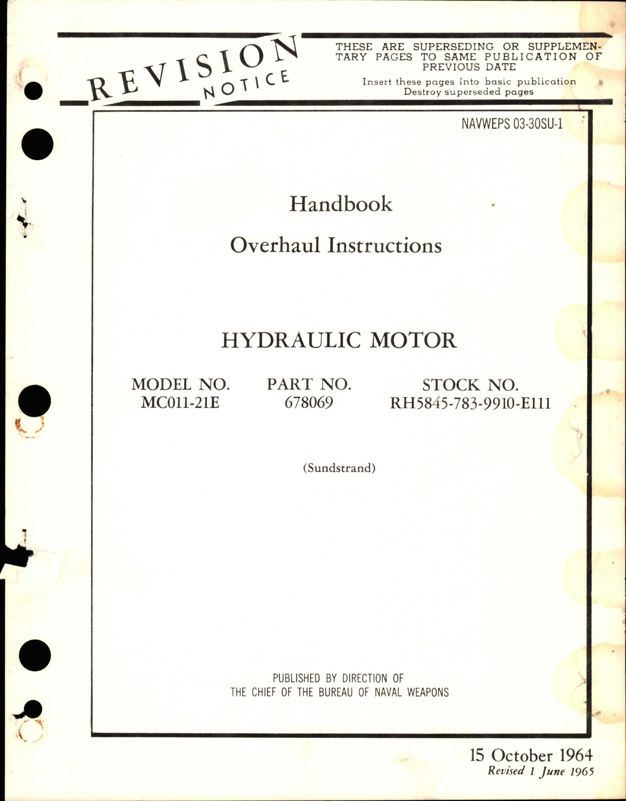 Sample page 1 from AirCorps Library document: Overhaul Instructions for Hydraulic Motor - Model MC011-21E - Part 678069