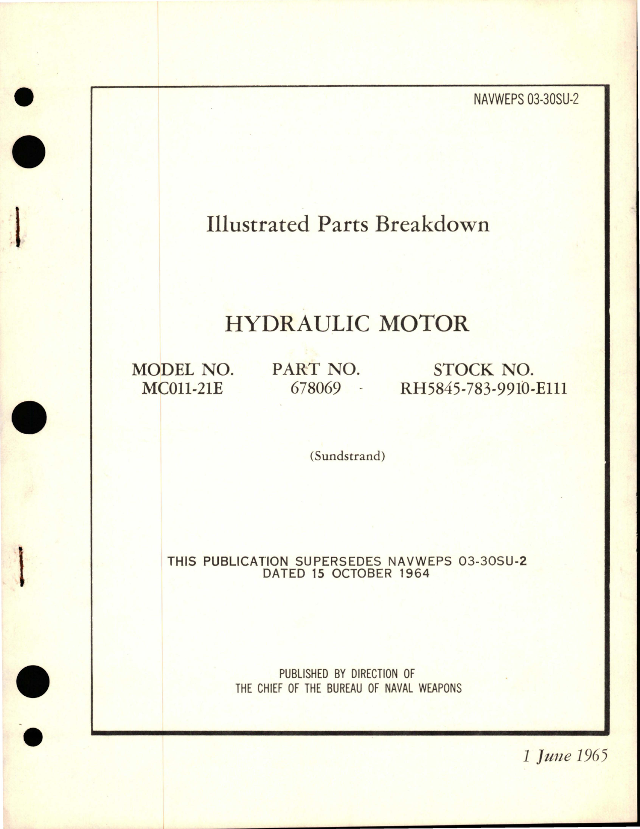 Sample page 1 from AirCorps Library document: Illustrated Parts Breakdown for Hydraulic Motor - Model MC011-21E - Part 678069