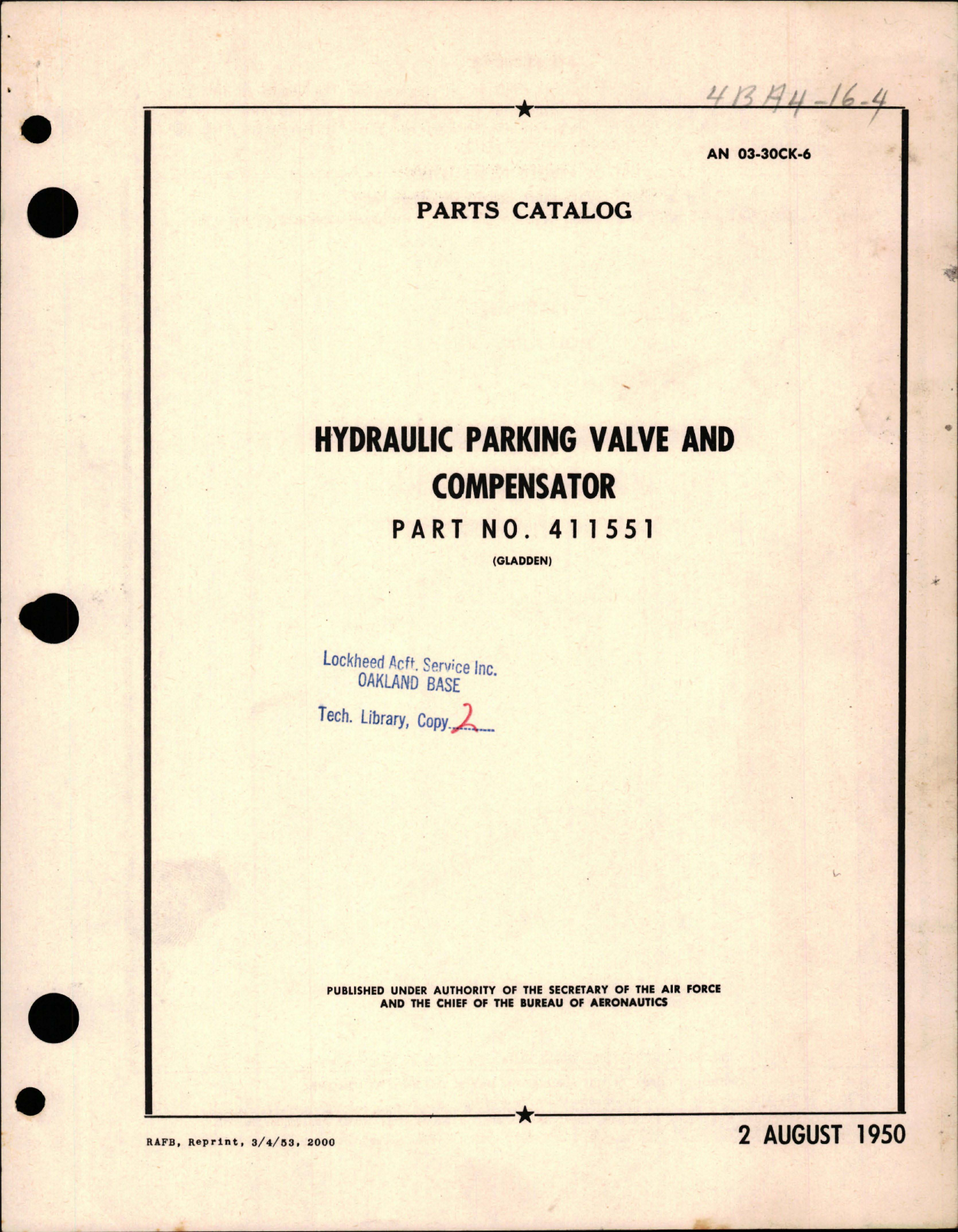 Sample page 1 from AirCorps Library document: Parts Catalog for Hydraulic Parking Valve & Compensator - Part 411551