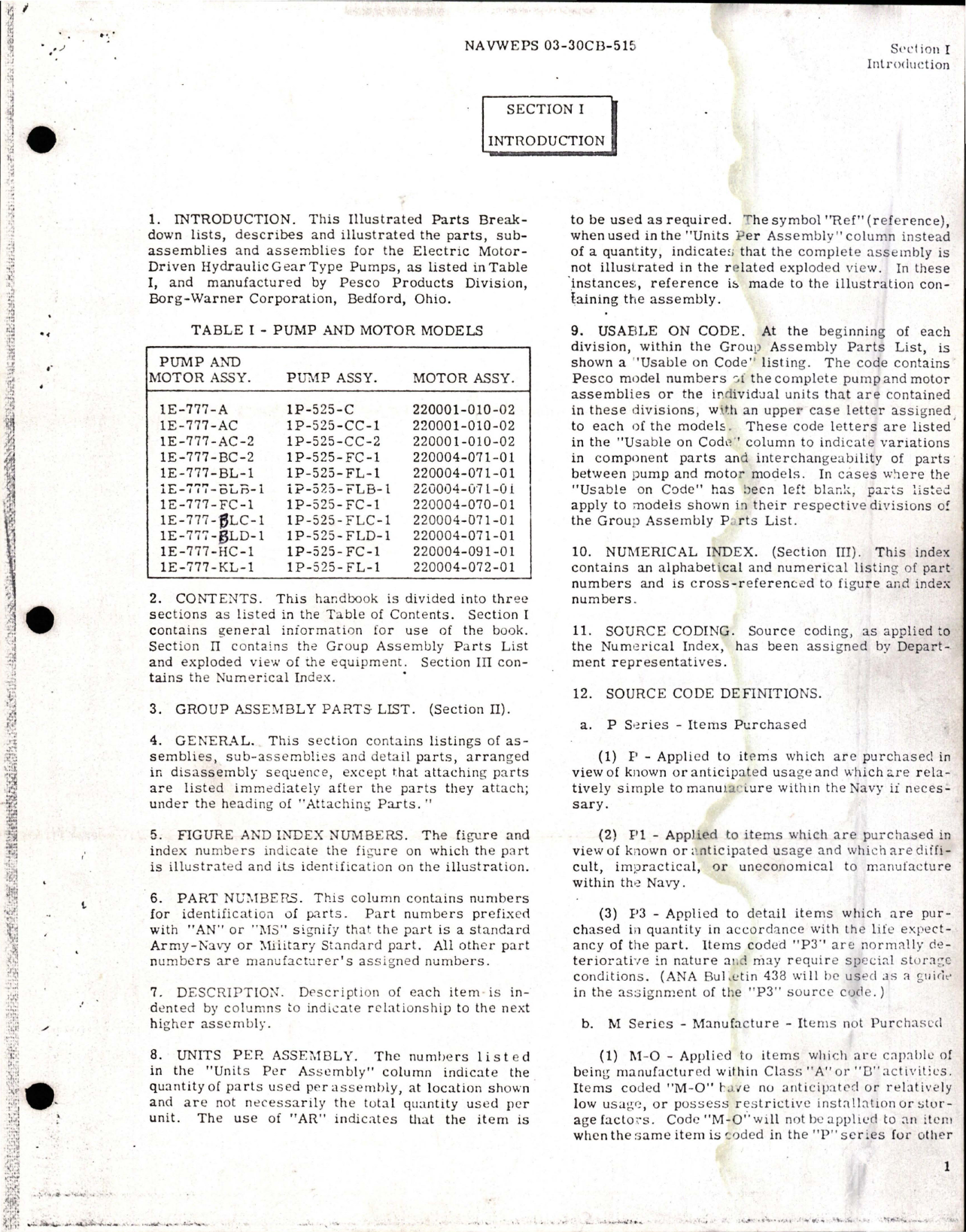 Sample page 5 from AirCorps Library document: Illustrated Parts Breakdown for Electric Motor-Driven Hydraulic Gear Type Pump - Model 1E-777 Series 