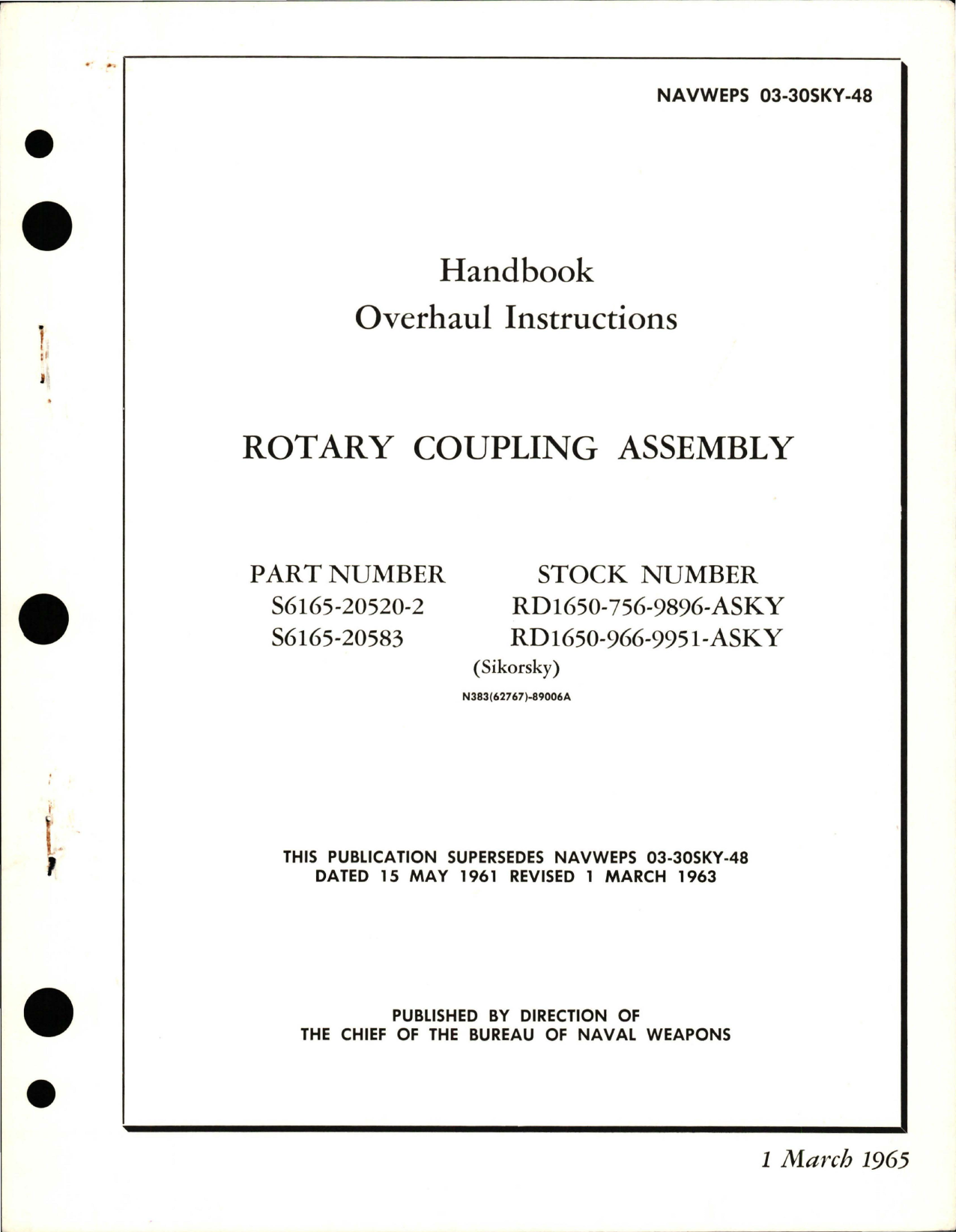 Sample page 1 from AirCorps Library document: Overhaul Instructions for Rotary Coupling Assembly - Parts S6165-20520-2 and S6165-20583