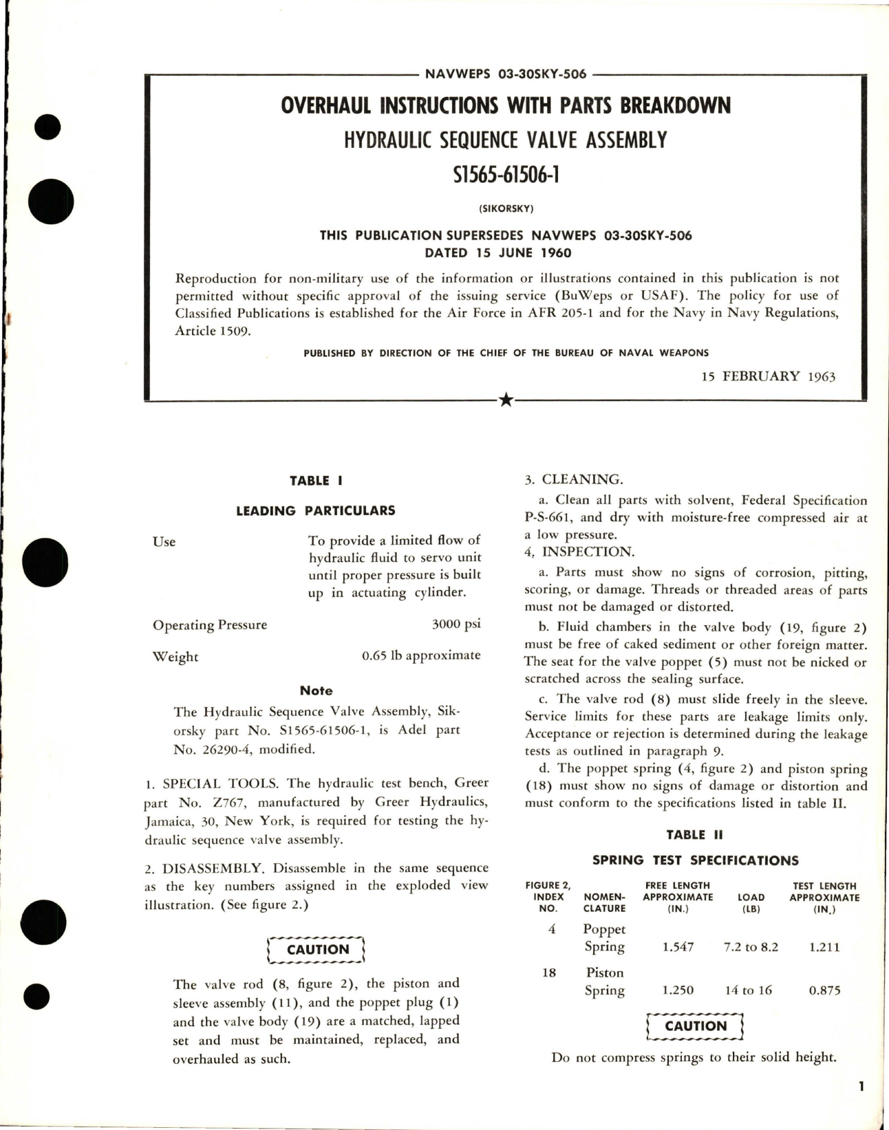 Sample page 1 from AirCorps Library document: Overhaul Instructions with Parts for Hydraulic Sequence Valve Assembly - S1565-61506-1