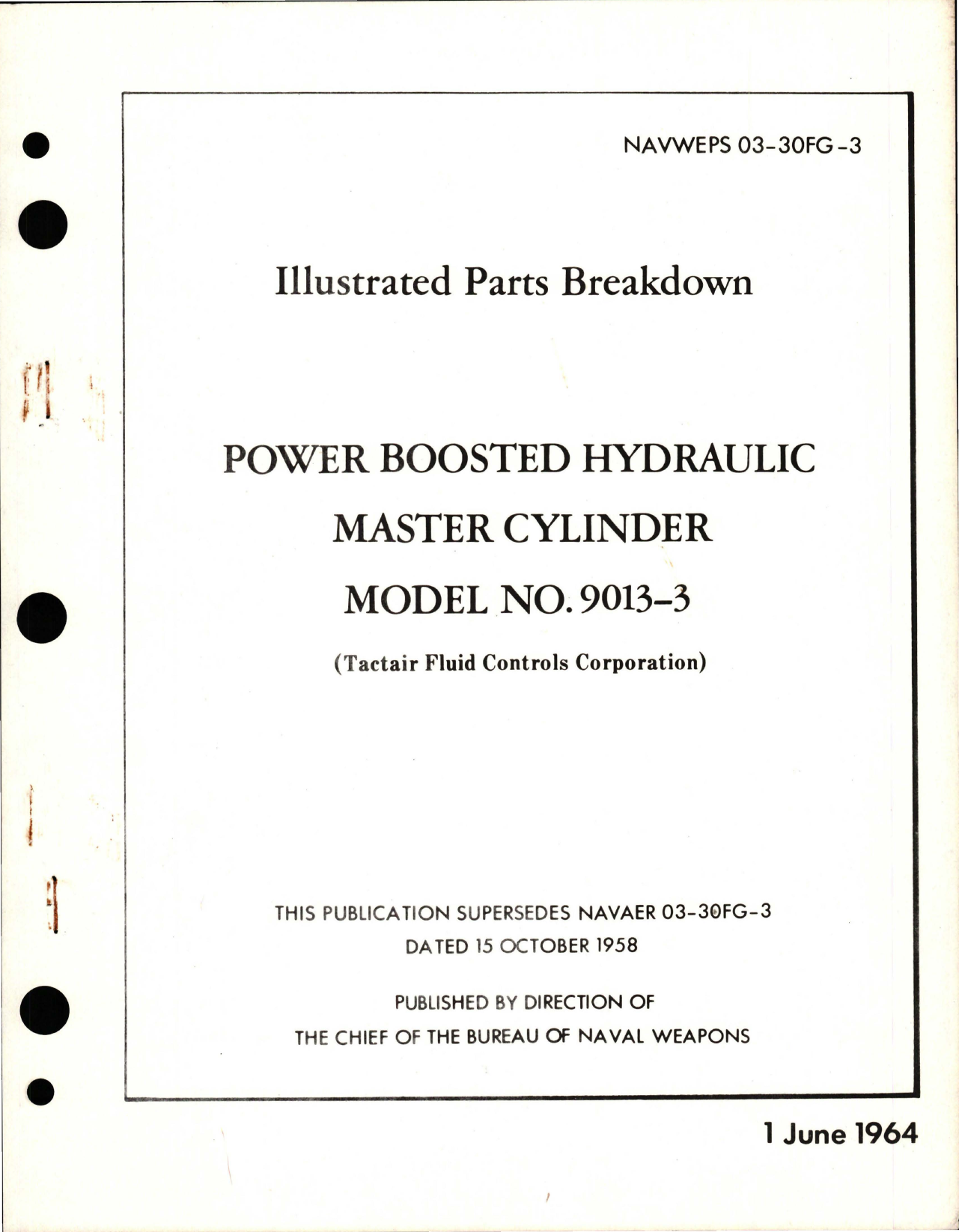 Sample page 1 from AirCorps Library document: Illustrated Parts Breakdown for Power Boosted Hydraulic Master Cylinder - Model 9013-3
