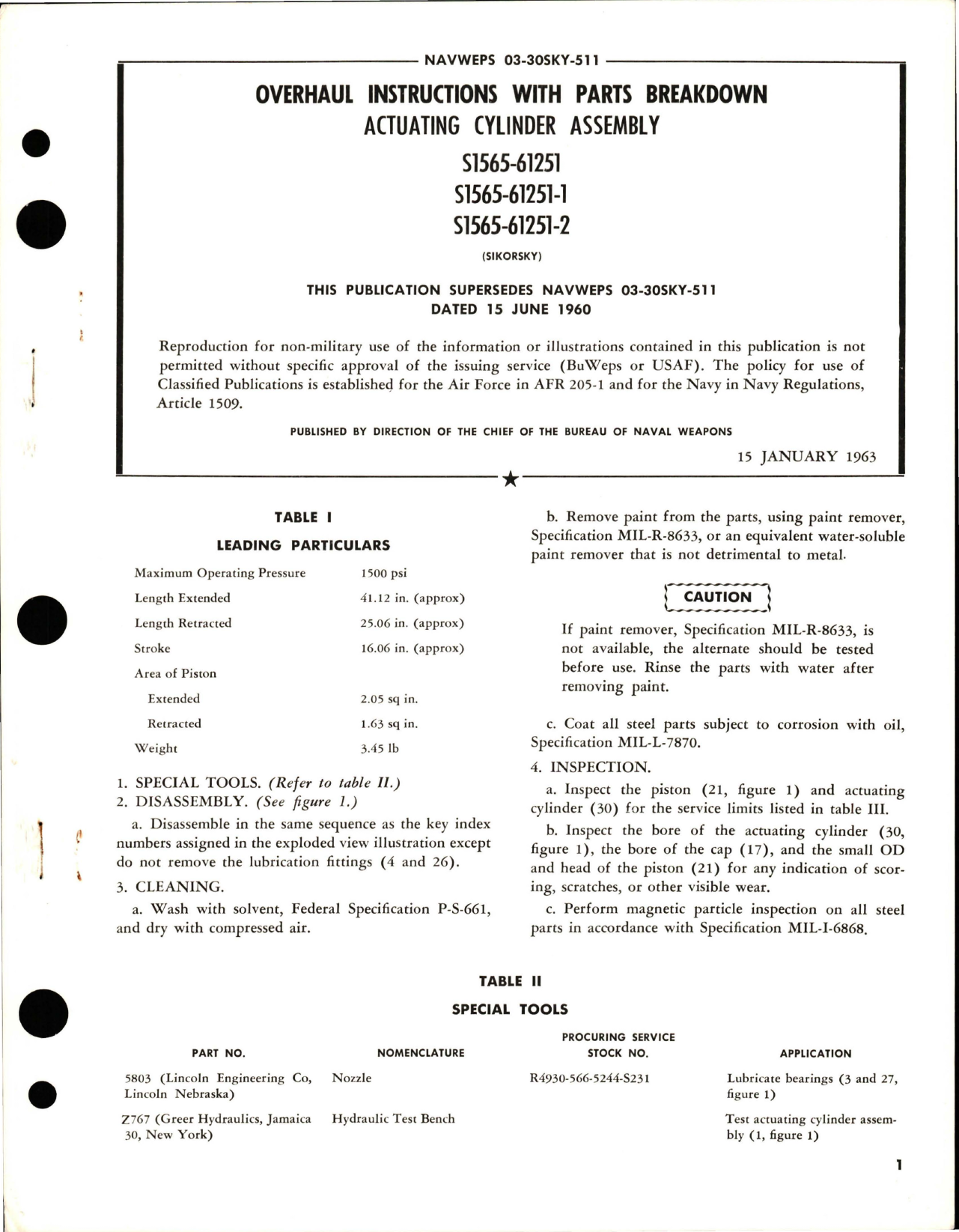 Sample page 1 from AirCorps Library document: Overhaul Instructions with Parts Breakdown for Actuating Cylinder Assembly - S1565-61251, S15656-61251-1, and S1565-61251-2