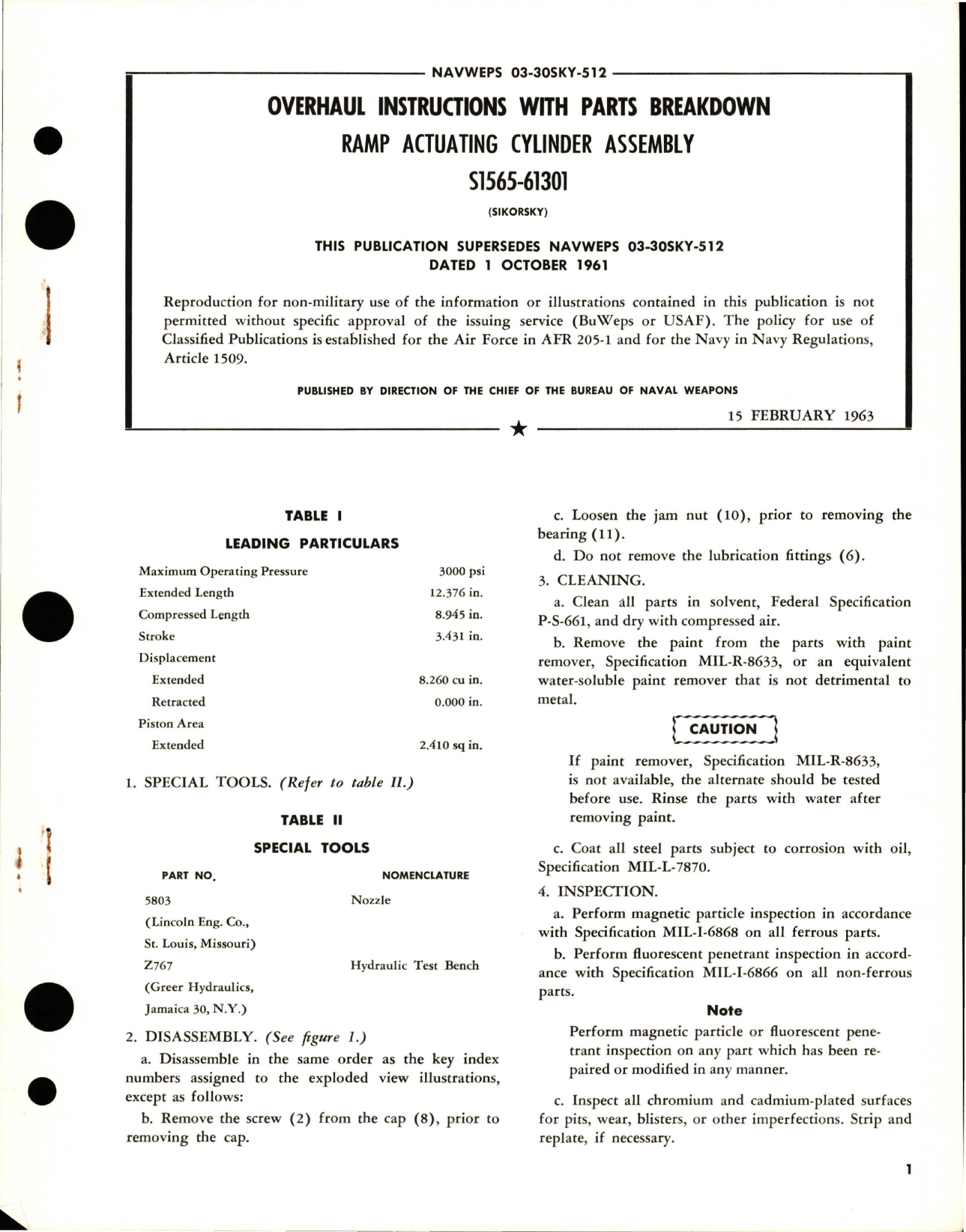 Sample page 1 from AirCorps Library document: Overhaul Instructions with Parts Breakdown for Ramp Actuating Cylinder Assembly - S1565-61301