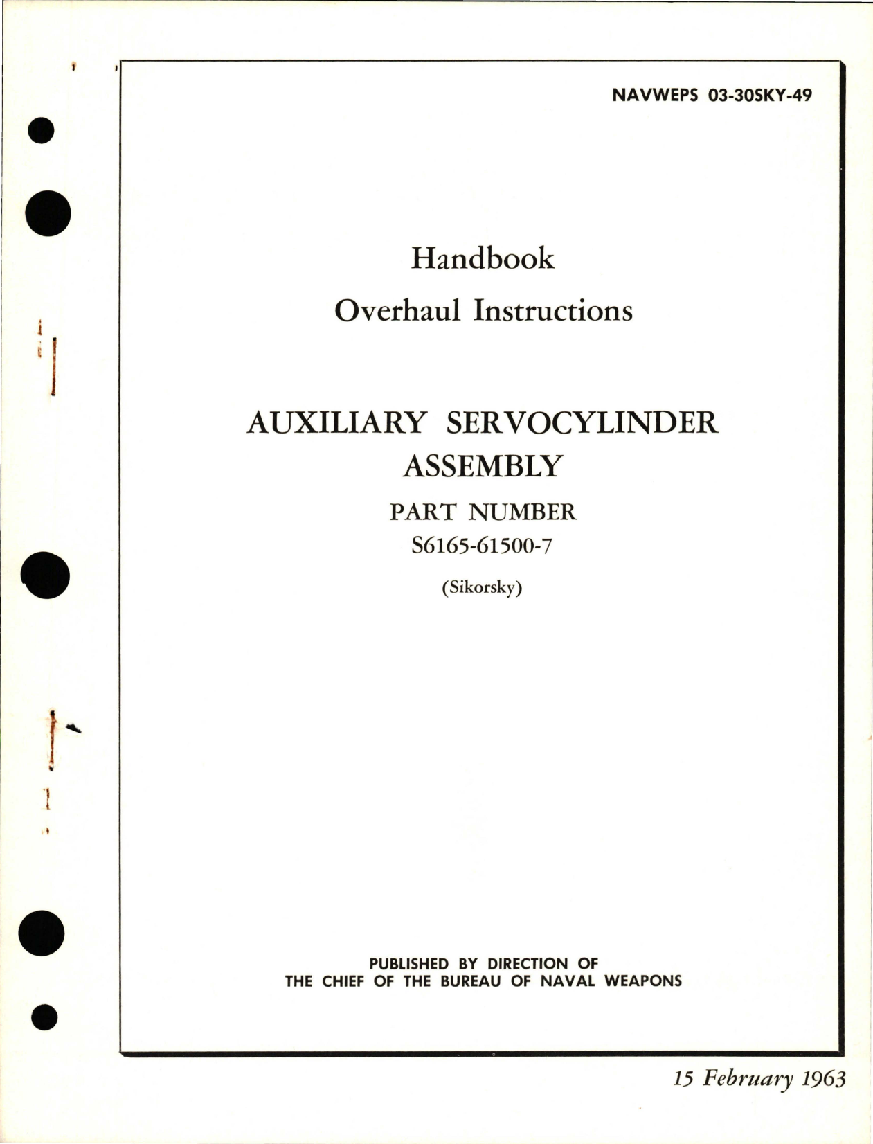 Sample page 1 from AirCorps Library document: Overhaul Instructions for Auxiliary Servocylinder Assembly - Part S6165-61500-7