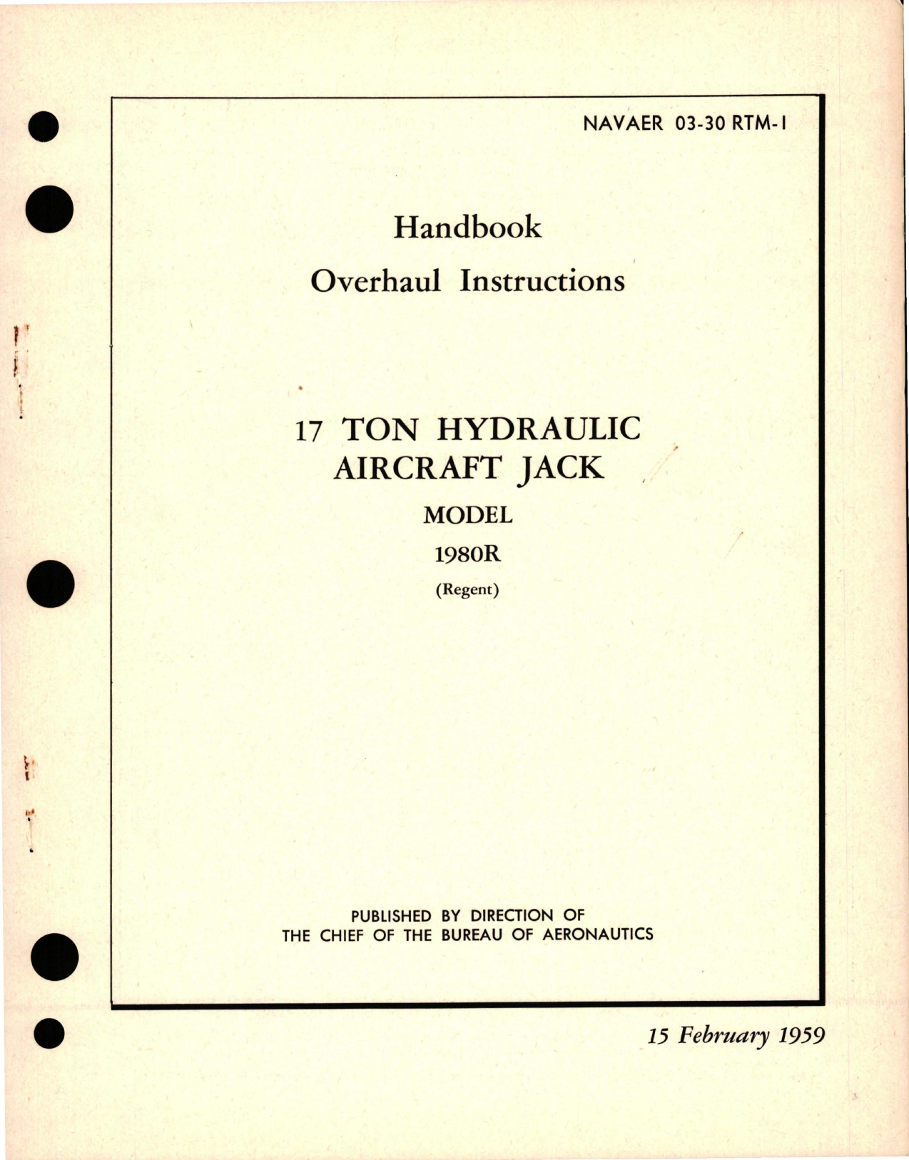 Sample page 1 from AirCorps Library document: Overhaul Instructions for 17 Ton Hydraulic Aircraft Jack - Model 1980R