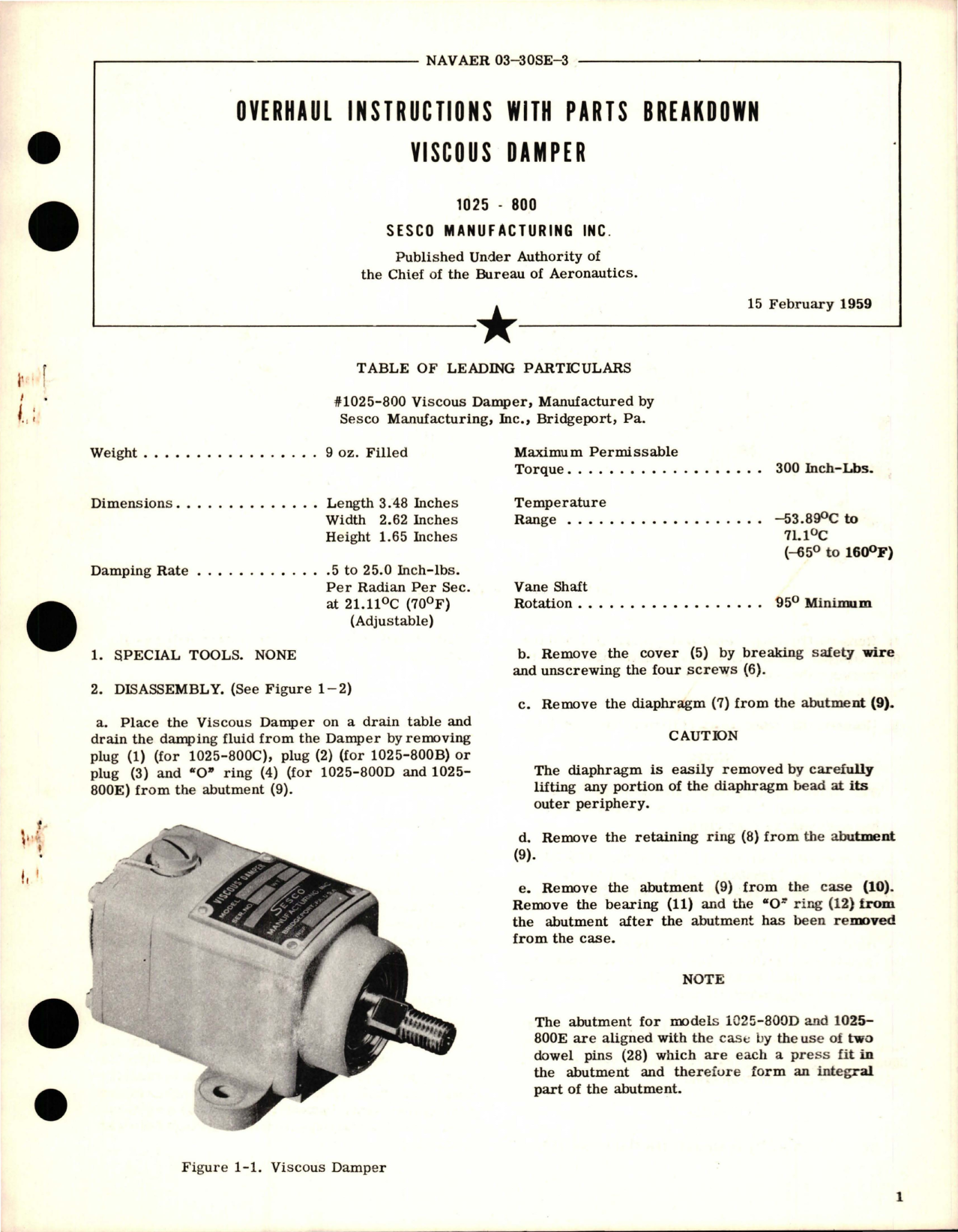 Sample page 1 from AirCorps Library document: Overhaul Instructions with Parts Breakdown for Viscous Damper - 1025 - 800