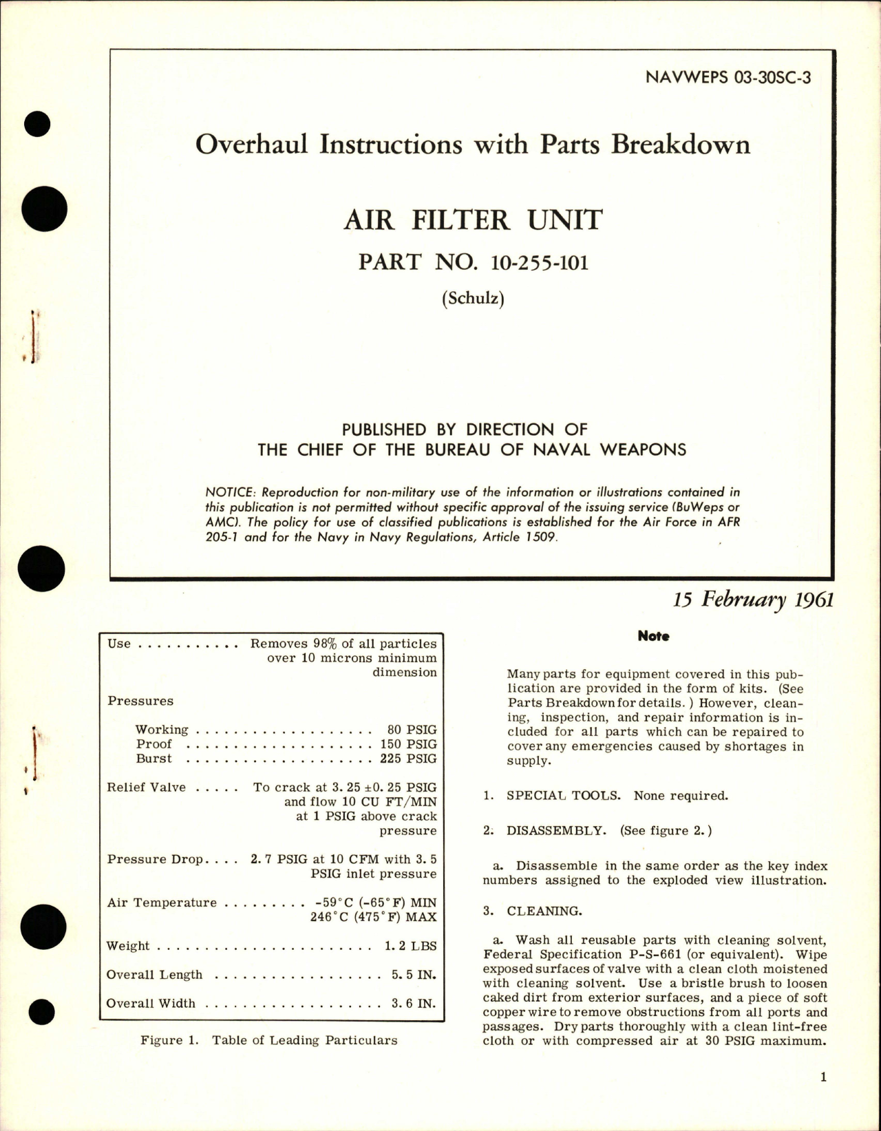 Sample page 1 from AirCorps Library document: Overhaul Instructions with Parts Breakdown for Air Filter Unit - Part 10-255-101