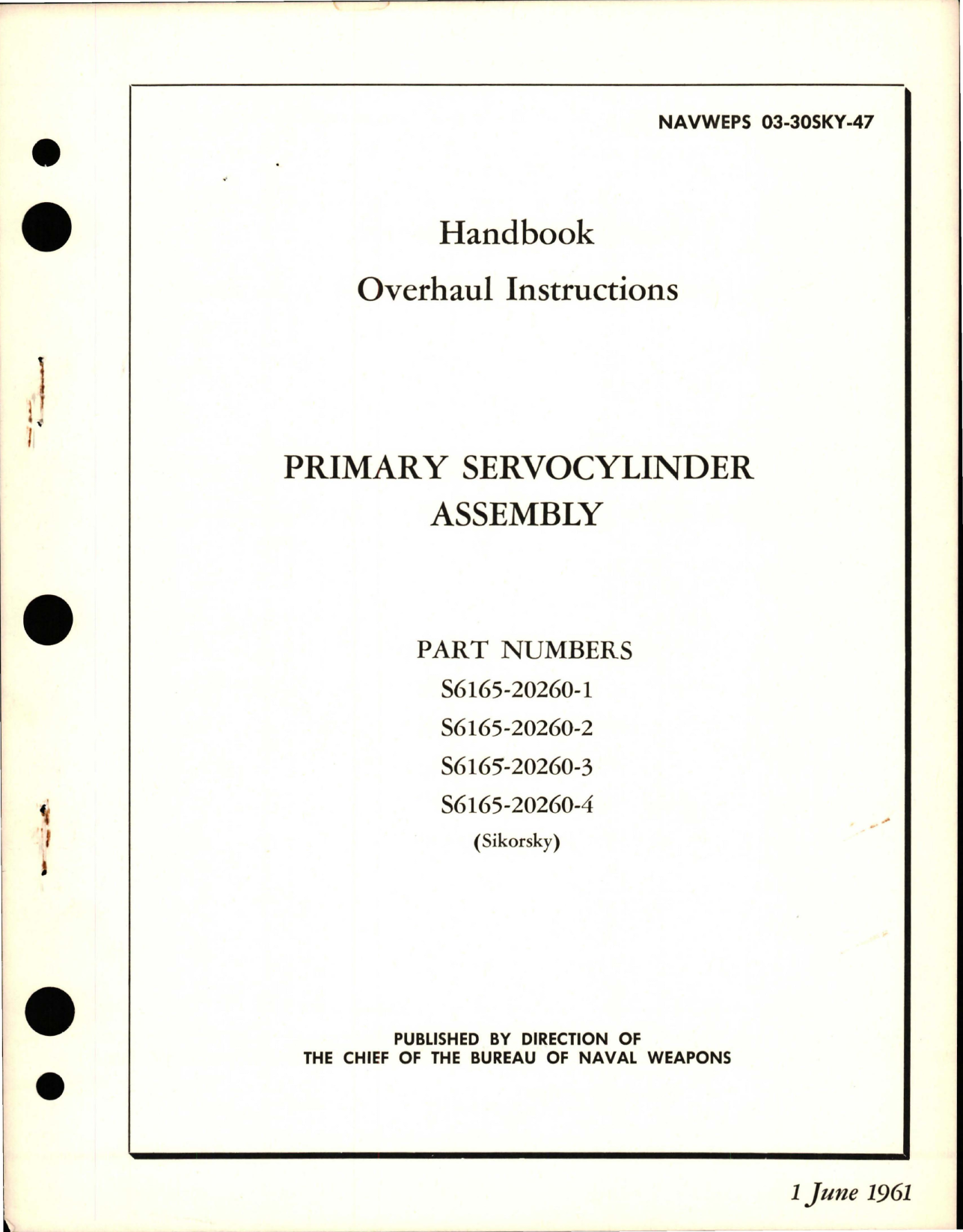 Sample page 1 from AirCorps Library document: Overhaul Instructions for Primary Servocylinder Assembly - Parts S6165-20260-1, S6165-20260-2, S6165-20260-3, and S6165-20260-4