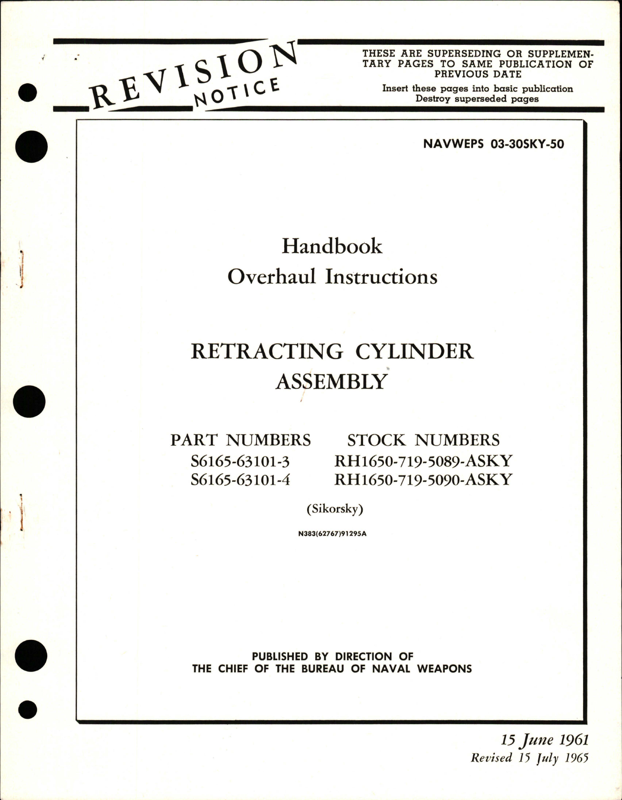 Sample page 1 from AirCorps Library document: Overhaul Instructions for Retracting Cylinder Assembly - Parts S6165-63101-3 and S6165-63101-4
