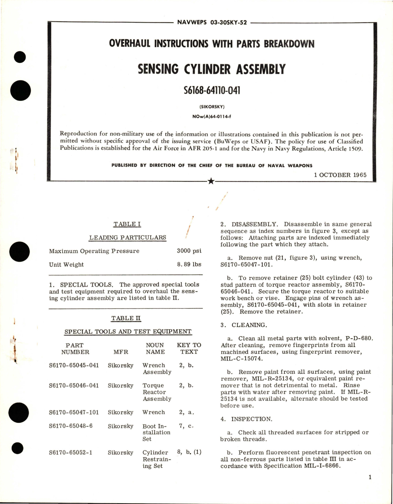 Sample page 1 from AirCorps Library document: Overhaul Instructions with Parts for Sensing Cylinder Assembly - S6168-64110-041