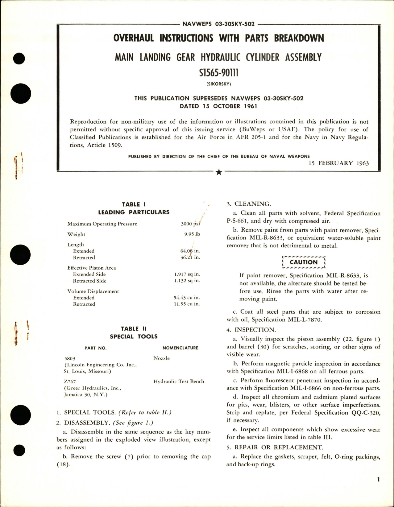 Sample page 1 from AirCorps Library document: Overhaul Instructions with Parts for Main Landing Gear Hydraulic Cylinder Assy - S1565-90111 