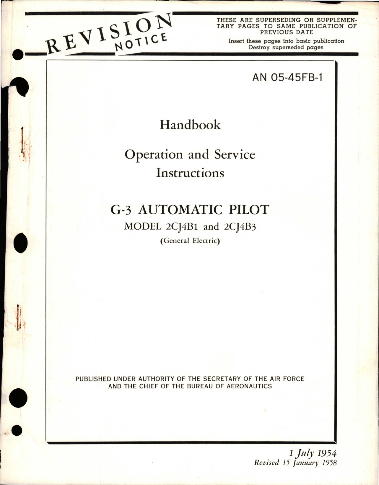 Sample page 1 from AirCorps Library document: Operation and Service Instructions for G-3 Automatic Pilot - Model 2CJ4B1 and 2CJ4B3