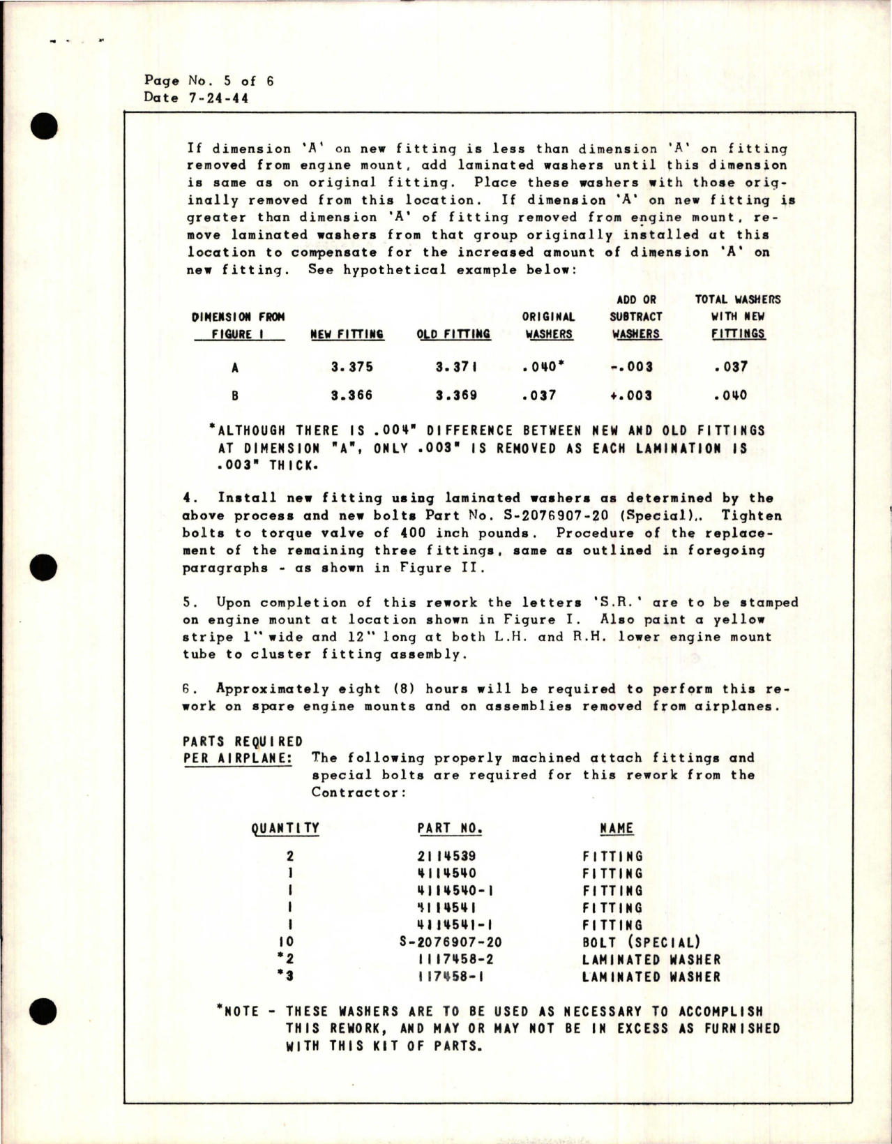 Sample page 5 from AirCorps Library document: Replacement of Cluster Fitting Assemblies - Part 4114540, 4114540-1, 4114541, 4114541-1, 2114539 - for C-47