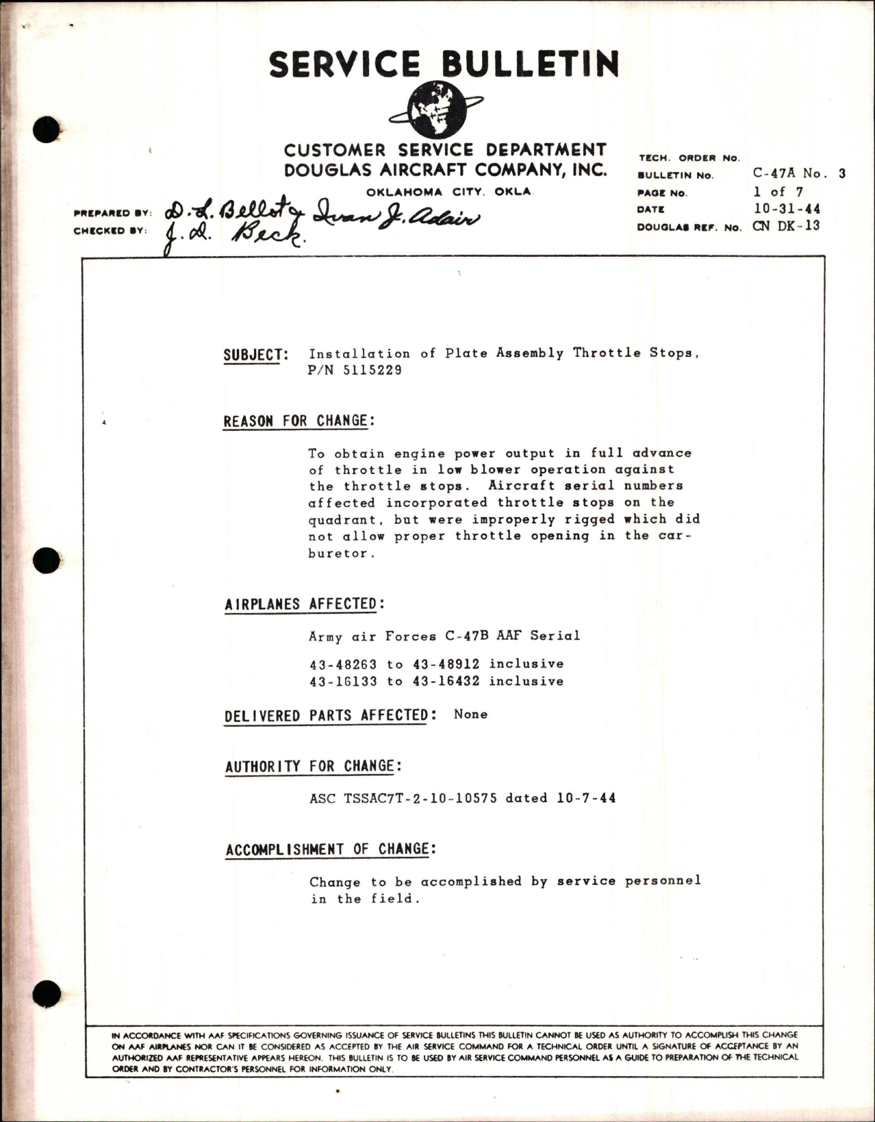 Sample page 1 from AirCorps Library document: Installation of Plate Assembly Throttle Shops - Part 5115229
