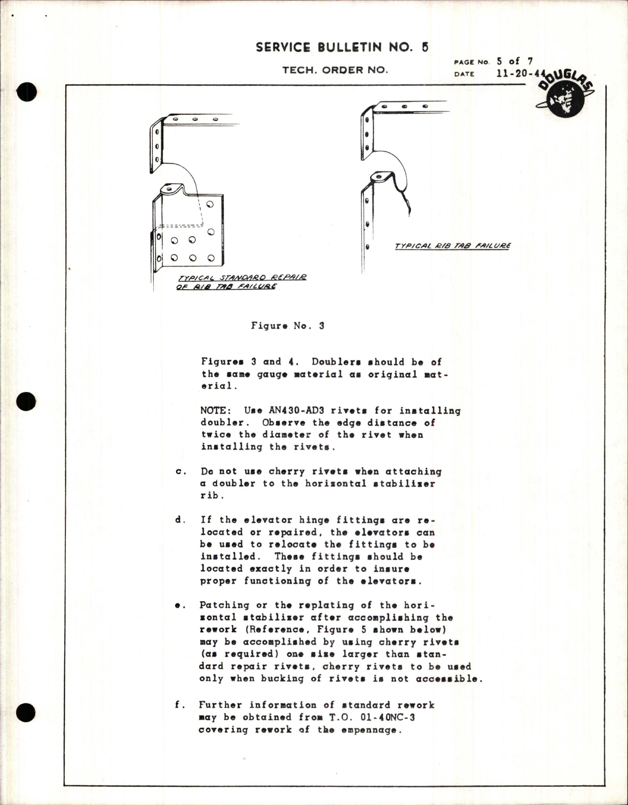 Sample page 5 from AirCorps Library document: Reinforcement and Repair of the Horizontal Stabilizer Rib Structure - Rework and Repair to be Accomplished only at the of Horizontal Rib Failures