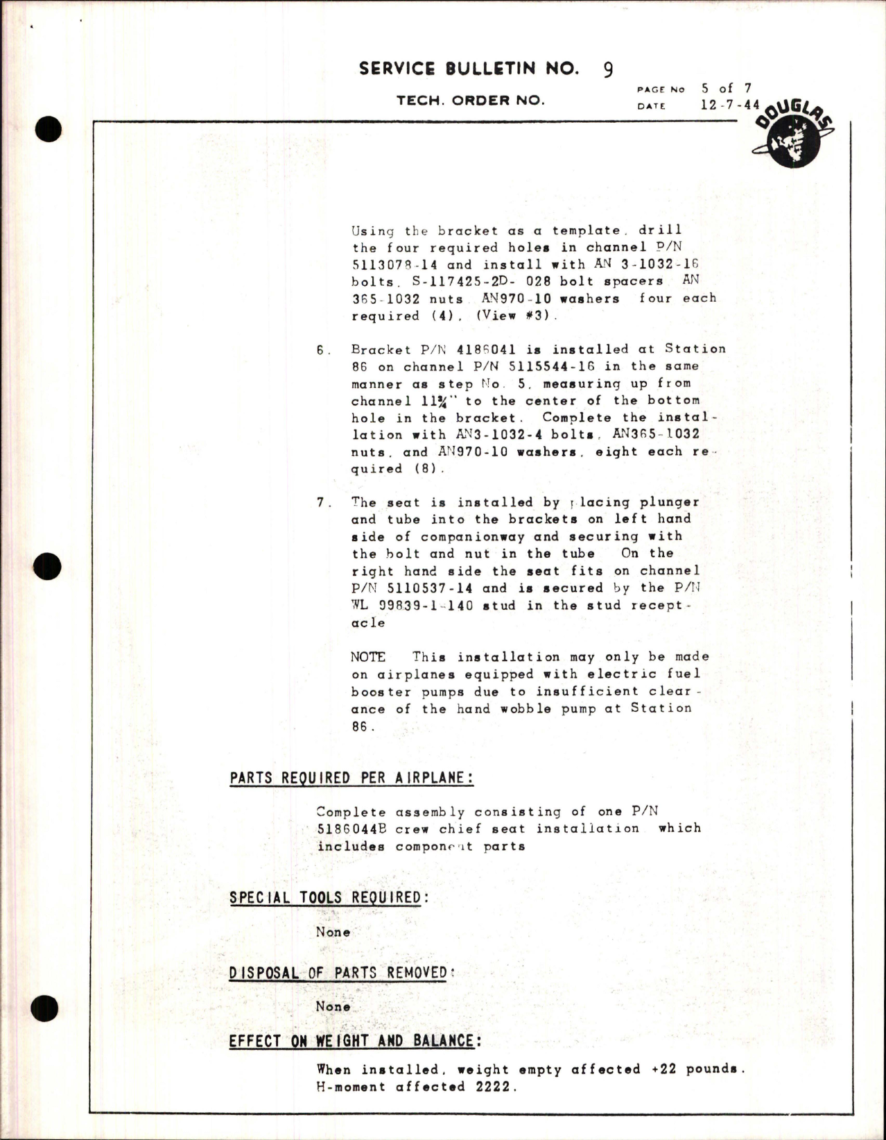 Sample page 5 from AirCorps Library document: Installation of Flight Engineer's Seat