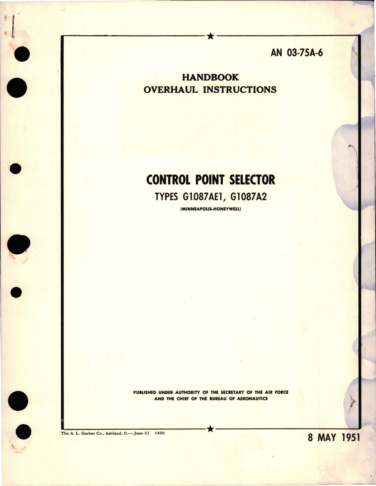 Sample page 1 from AirCorps Library document: Overhaul Instructions for Control Point Selector - Types G1087AE1 and G1087A2