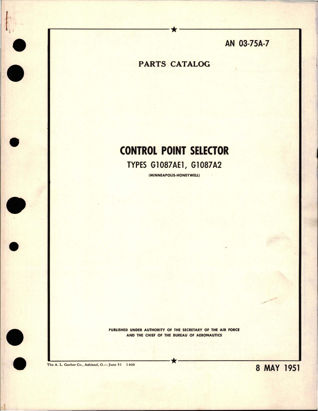 Sample page 1 from AirCorps Library document: Parts Catalog for Control Point Selector - Types G1087AE1 and G1087A2 