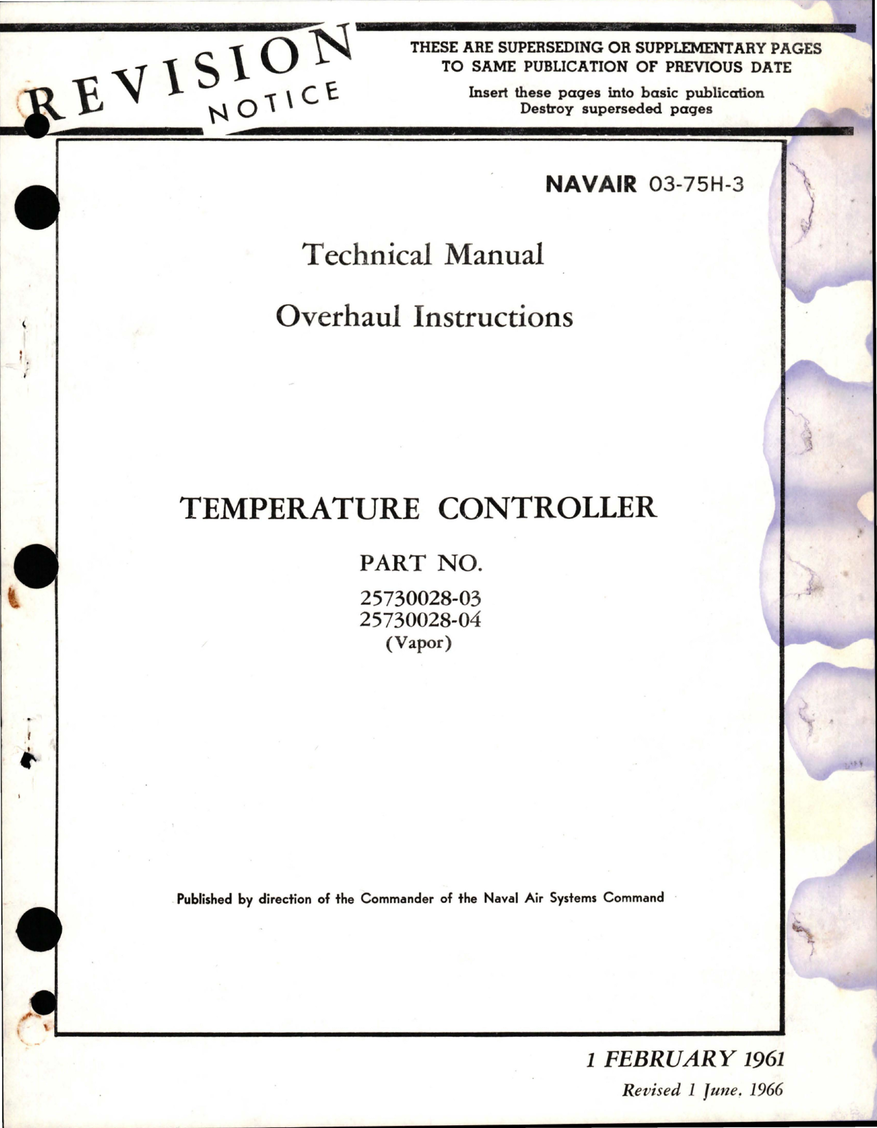 Sample page 1 from AirCorps Library document: Overhaul Instructions for Temperature Controller - Parts 25730028-03 and 25730028-04