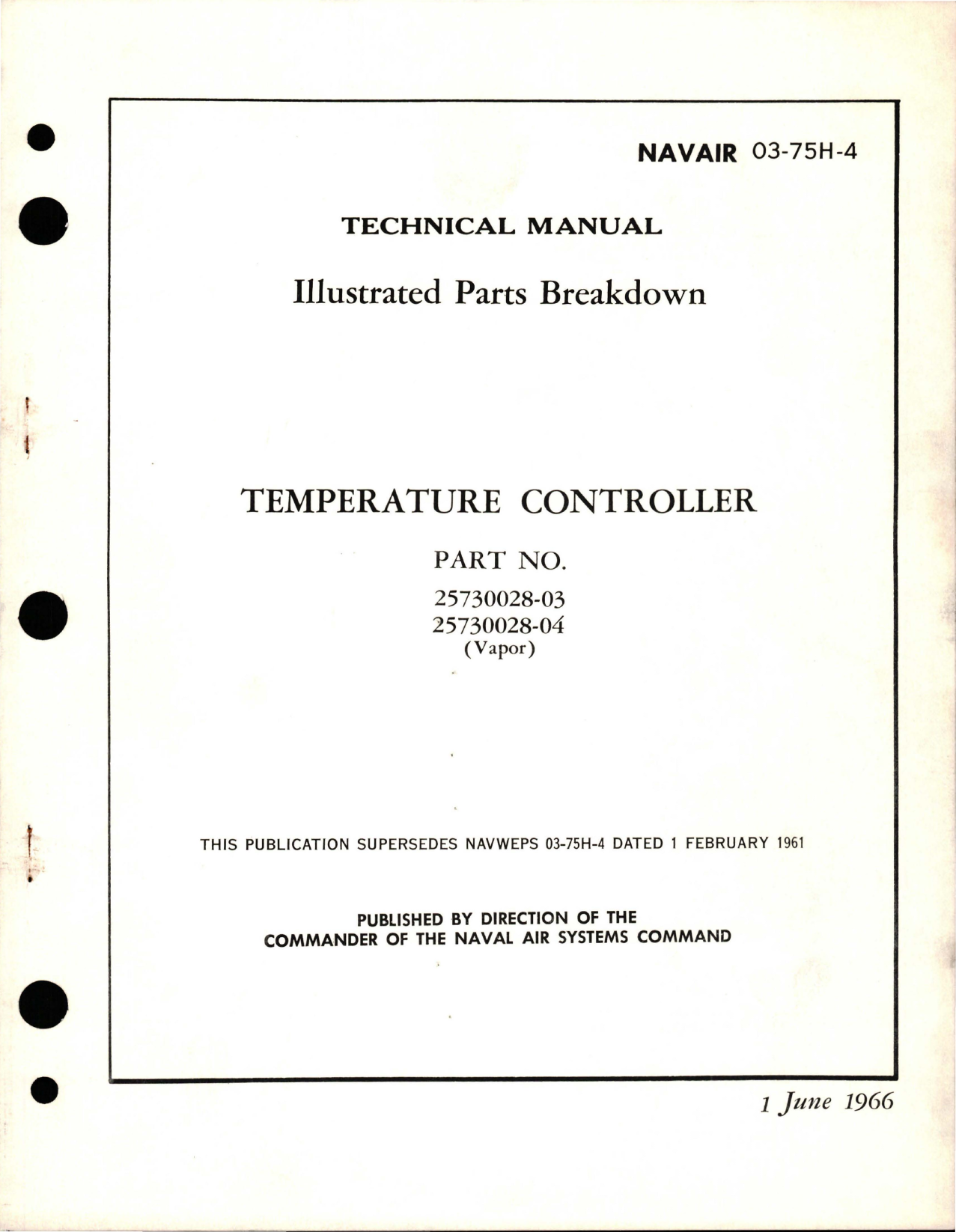Sample page 1 from AirCorps Library document: Illustrated Parts Breakdown for Temperature Controller - Parts 25730028-03 and 25730028-04