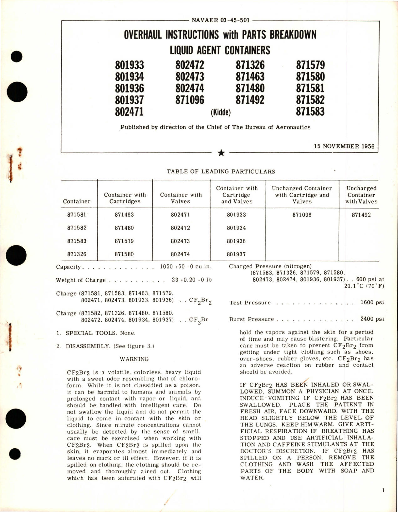 Sample page 1 from AirCorps Library document: Overhaul Instructions with Parts Breakdown for Liquid Agent Containers