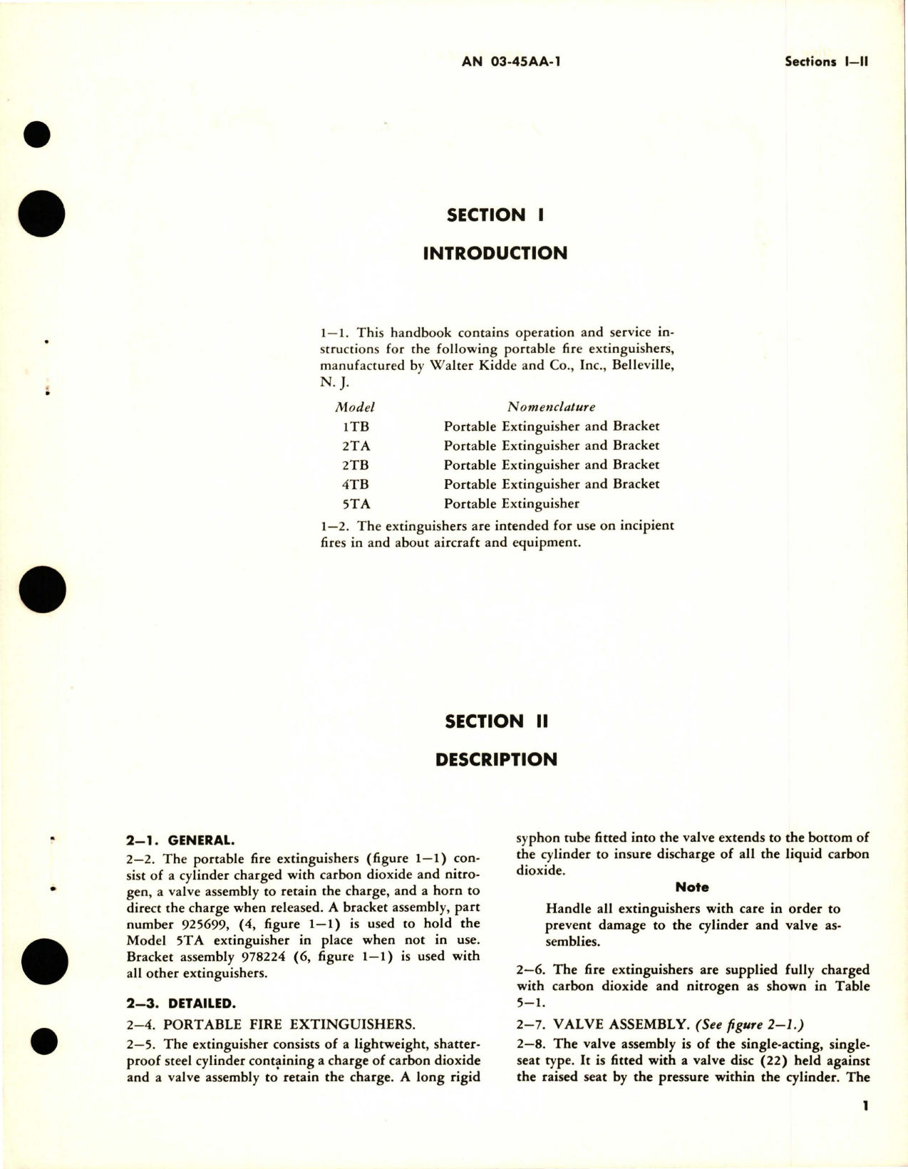 Sample page 5 from AirCorps Library document: Operation and Service Instructions for Airborne CO2 Portable Fire Extinguishers - Models 1TB, 2TA, 2TB, 4TB, and 5TA