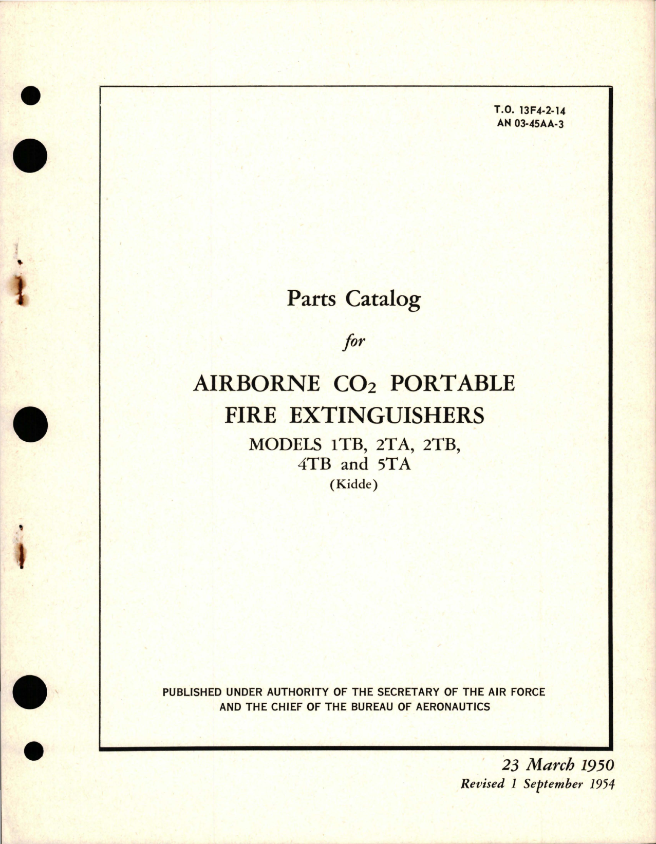 Sample page 1 from AirCorps Library document: Parts Catalog for Airborne CO2 Portable Fire Extinguishers - Models 1TB, 2TA, 2TB, 4TB, and 5TA