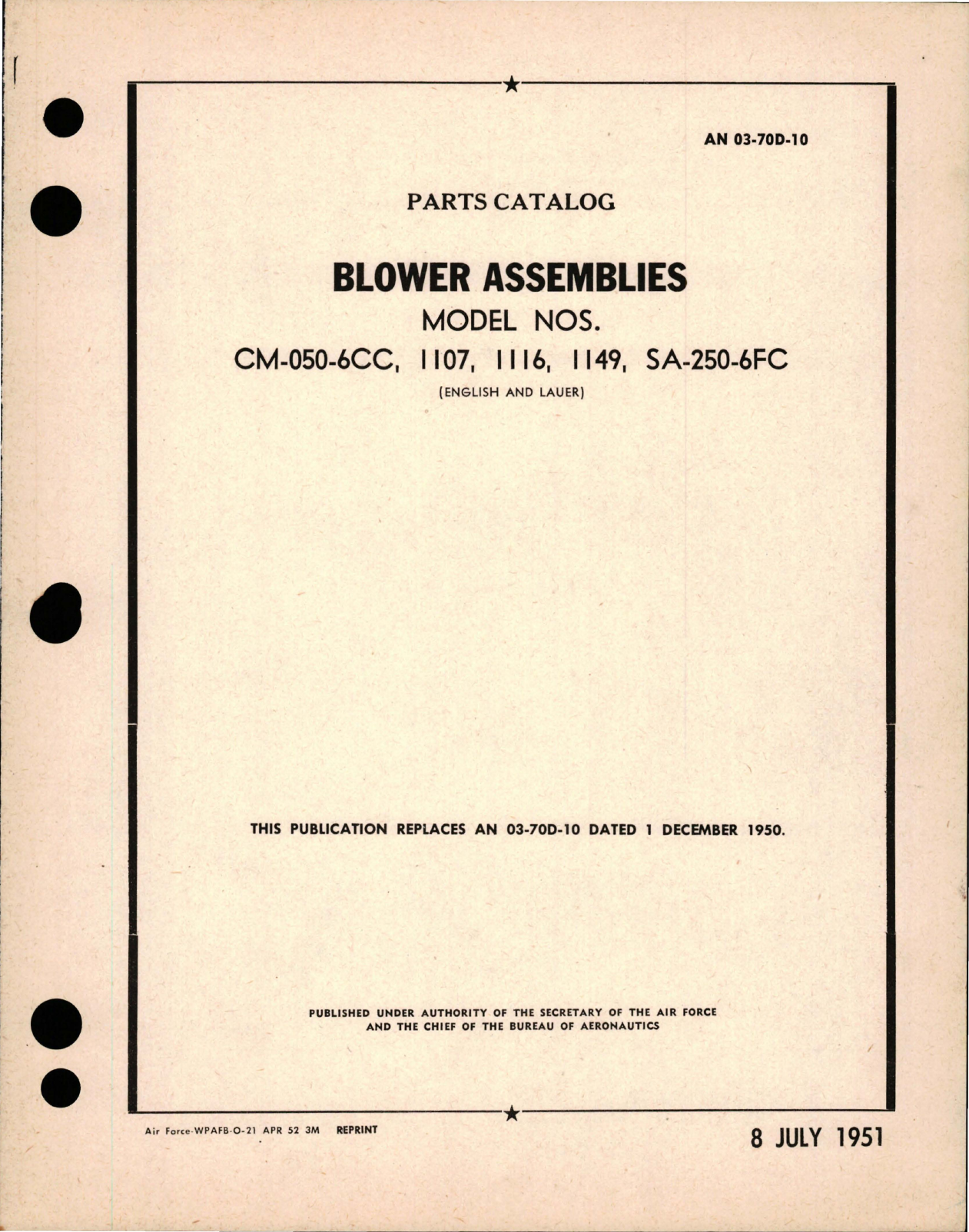 Sample page 1 from AirCorps Library document: Parts Catalog for Blower Assemblies - Models CM-050-6CC, 1107, 1116, 1149, and SA-250-6FC