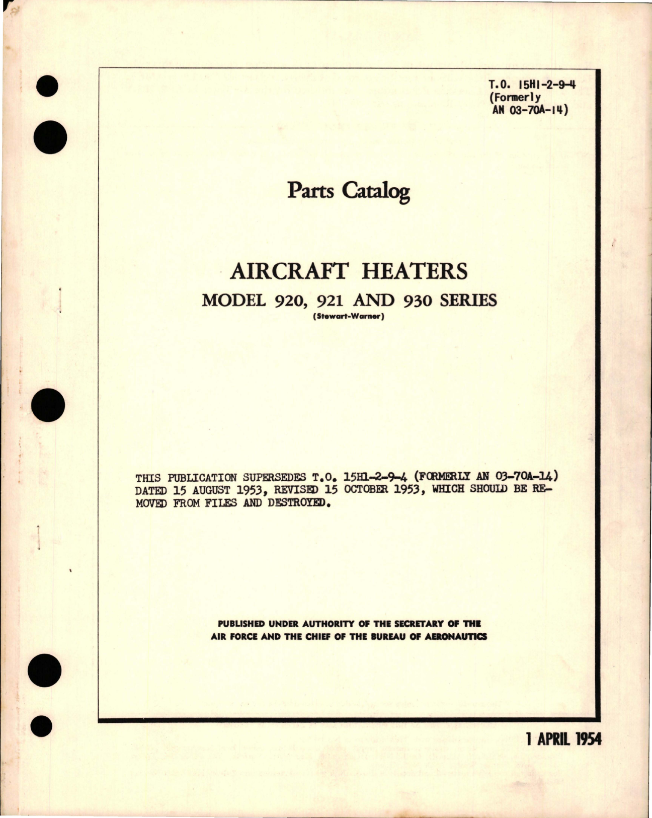 Sample page 1 from AirCorps Library document: Parts Catalog for Aircraft Heaters - Model 920, 921, and 930 Series