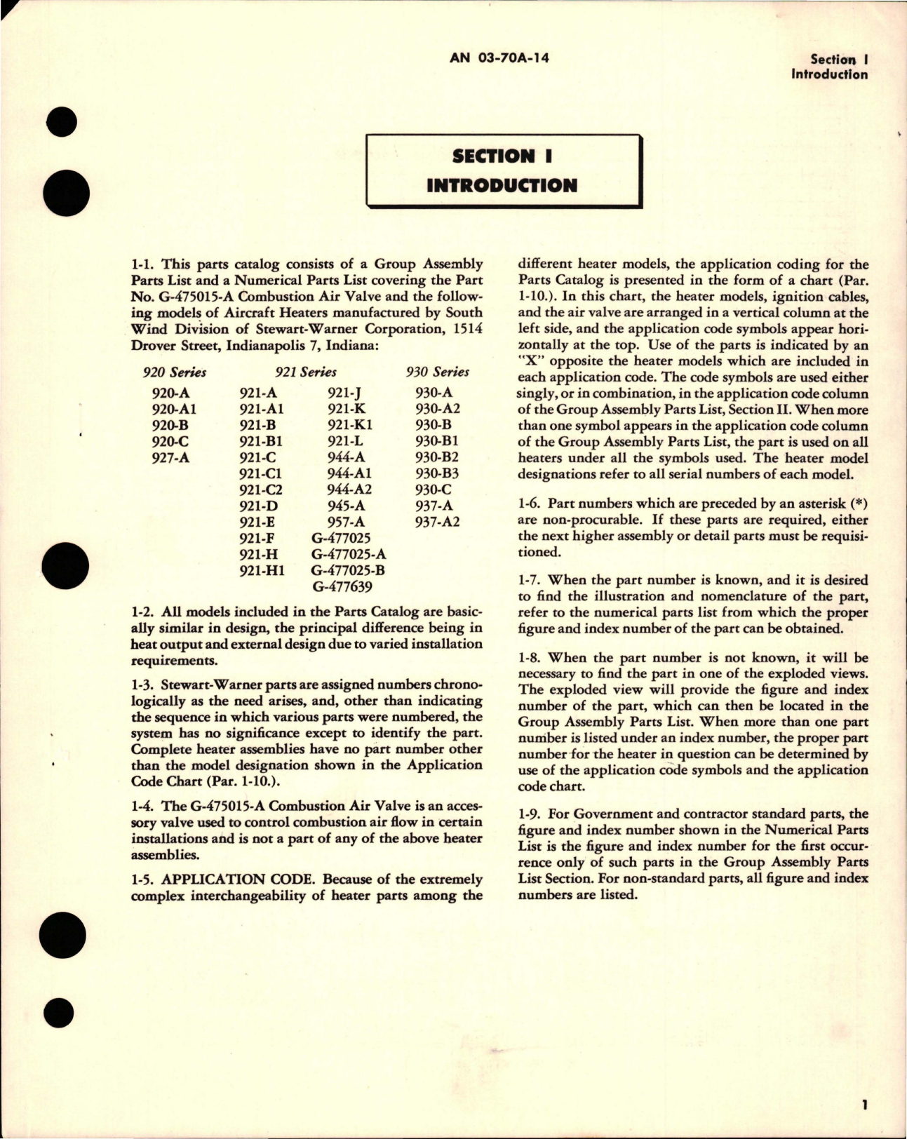 Sample page 5 from AirCorps Library document: Parts Catalog for Aircraft Heaters - Model 920, 921, and 930 Series
