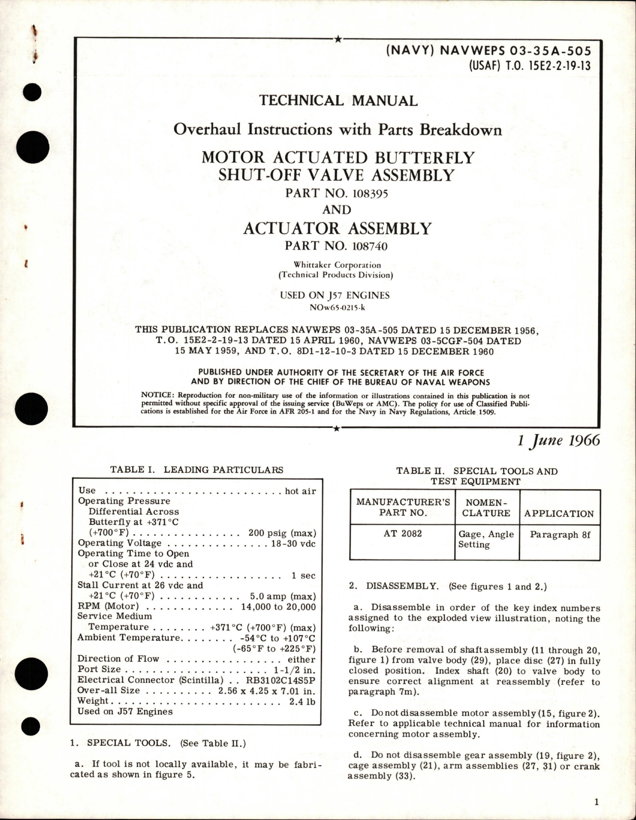 Sample page 1 from AirCorps Library document: Overhaul Instructions with Parts for Motor Actuated Butterfly Shut-Off Valve Assembly and Actuator Assembly - Parts 108395 and 108740