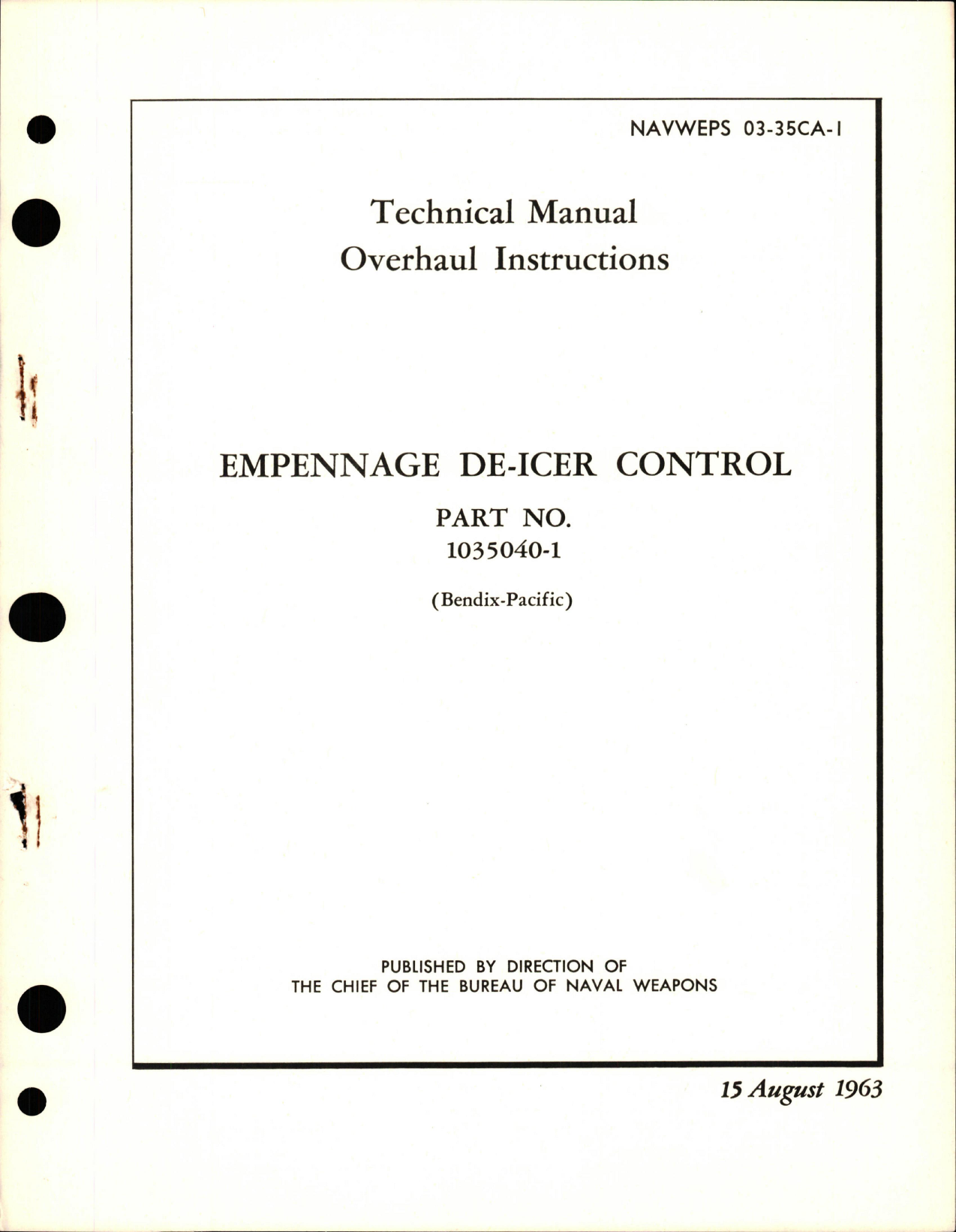 Sample page 1 from AirCorps Library document: Overhaul Instructions for Empennage De-Icer Control - Part 1035040-1