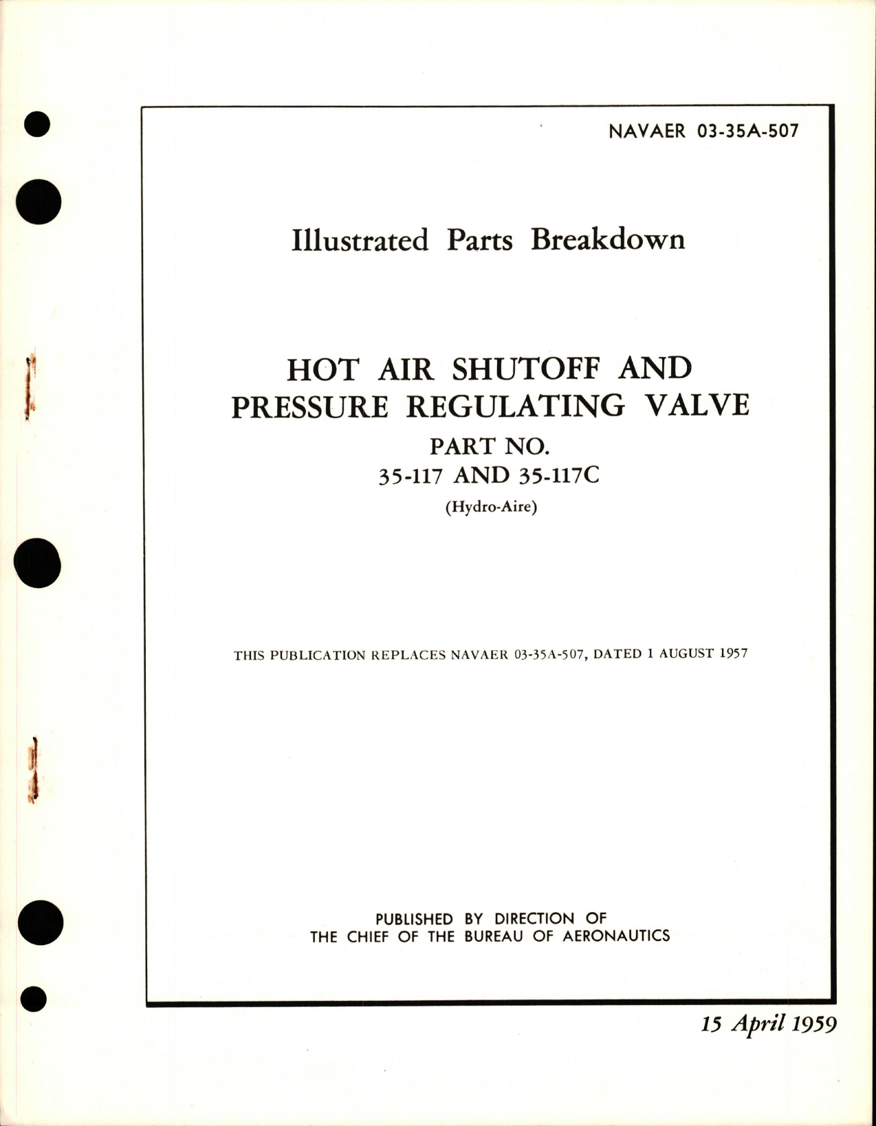 Sample page 1 from AirCorps Library document: Illustrated Parts Breakdown for Hot Air Shutoff and Pressure Regulating Valve - Part 35-117 and 35-117C 