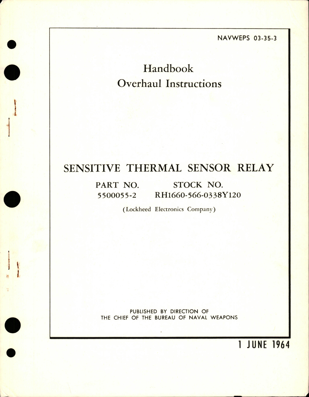 Sample page 1 from AirCorps Library document: Overhaul Instructions for Sensitive Thermal Sensor Relay - Part 5500055-2